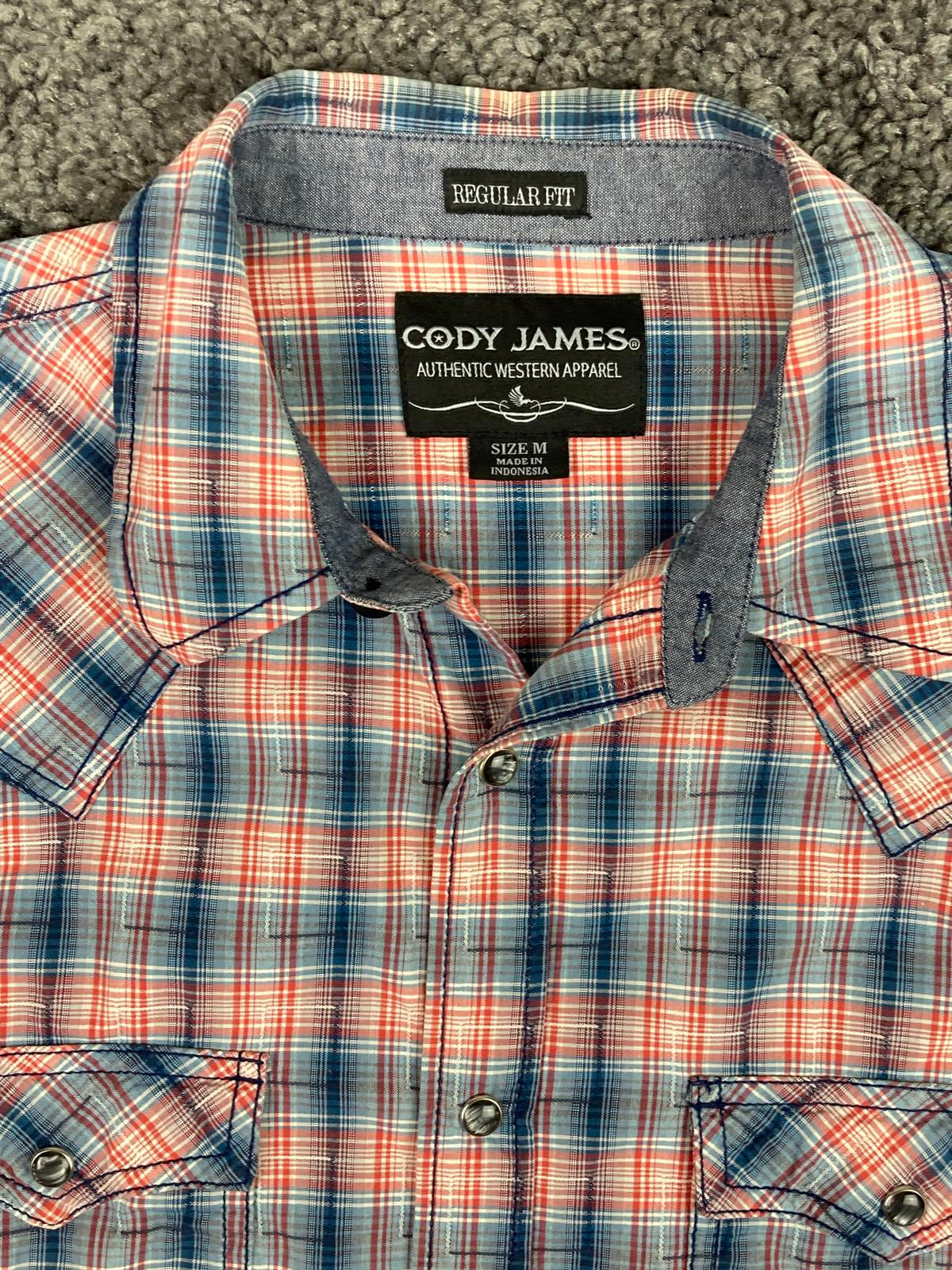 Cody James Men Sz M Plaid Western Pearl Snap Shirt Regular Fit Red Blue Cotton