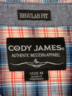 Cody James Men Sz M Plaid Western Pearl Snap Shirt Regular Fit Red Blue Cotton