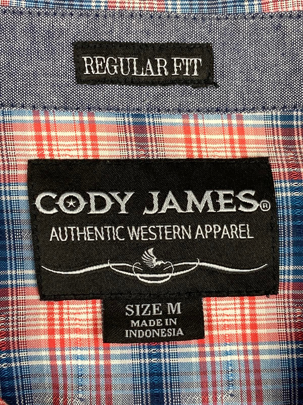 Cody James Men Sz M Plaid Western Pearl Snap Shirt Regular Fit Red Blue Cotton