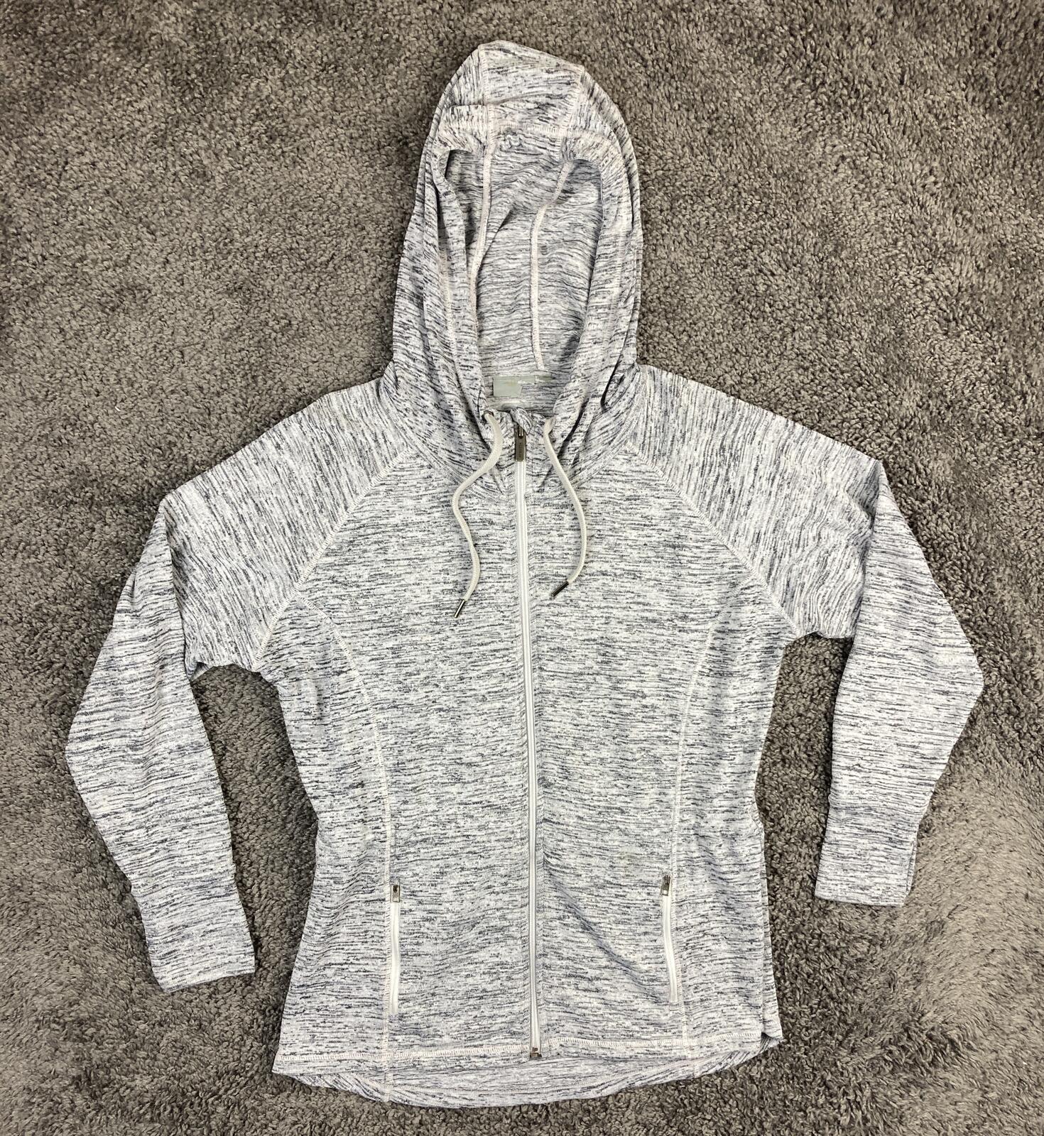 Athleta No Sweat Hoodie Jacket Gray Space Dye Full Zip Thumbholes Large L