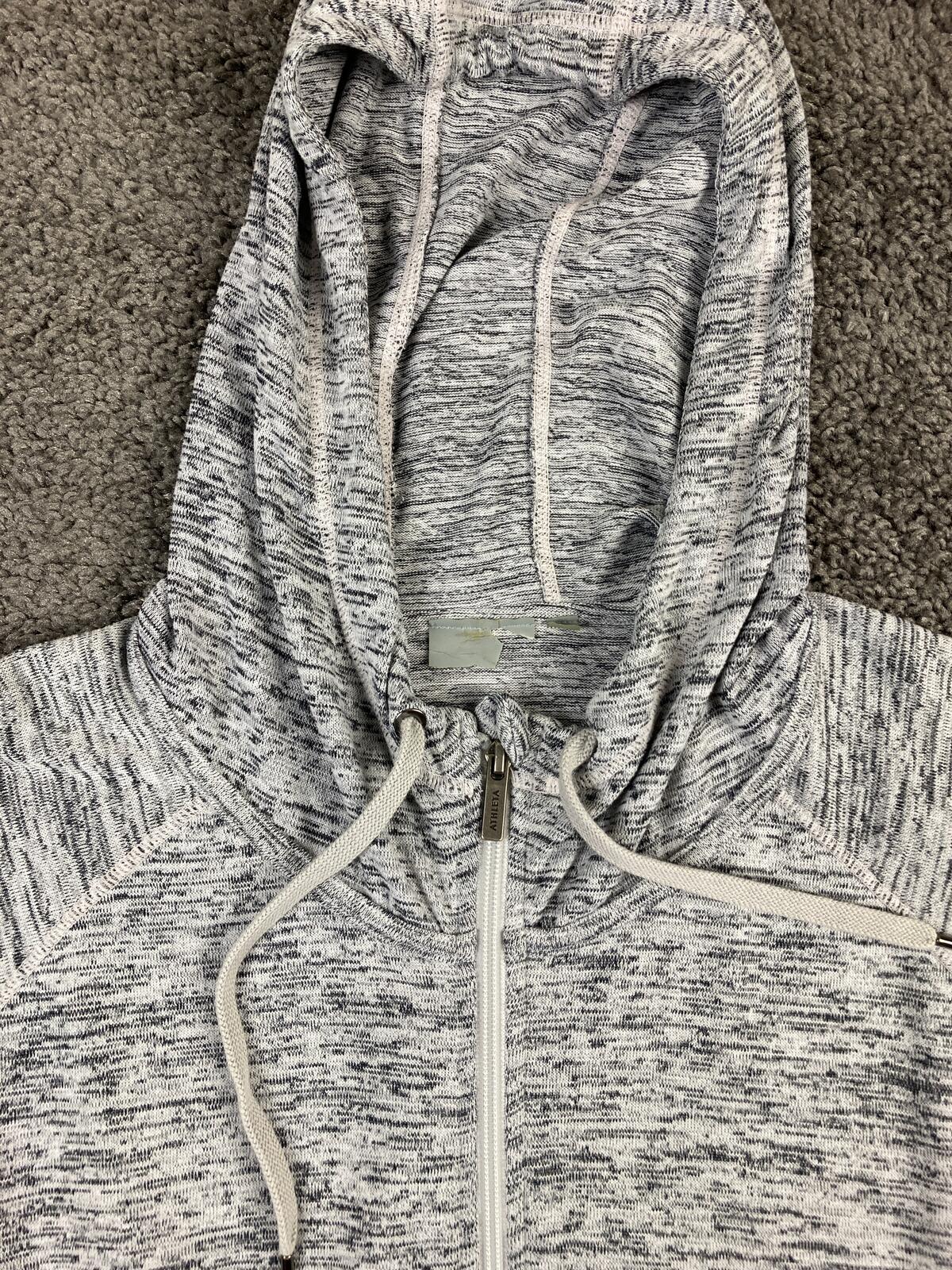 Athleta No Sweat Hoodie Jacket Gray Space Dye Full Zip Thumbholes Large L