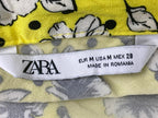 Zara Skirt Yellow Black White Lined Floral A-Line Maxi Size M