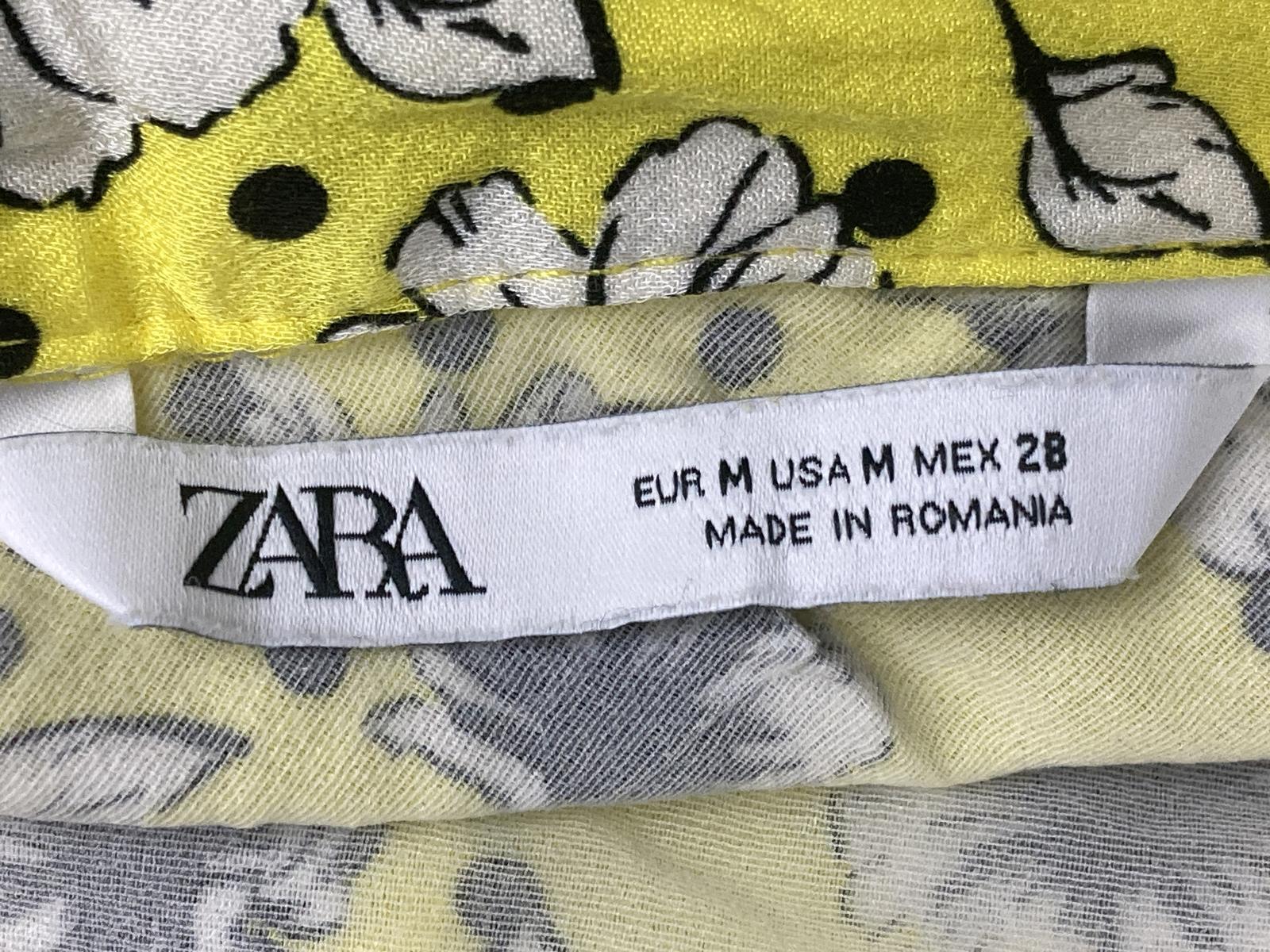 Zara Skirt Yellow Black White Lined Floral A-Line Maxi Size M