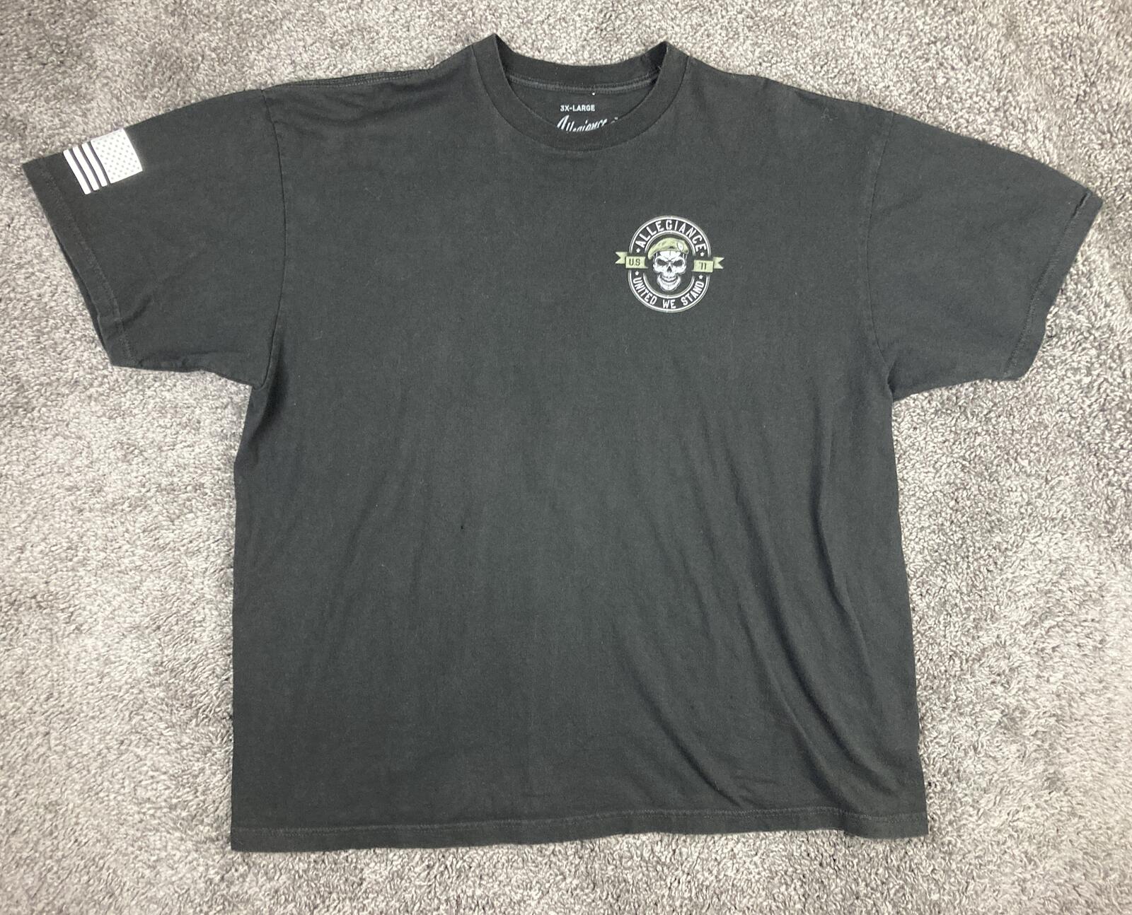 Allegiance Clothing Beret Tee Mens Black Skull United We Stand Tactical Flag 3XL
