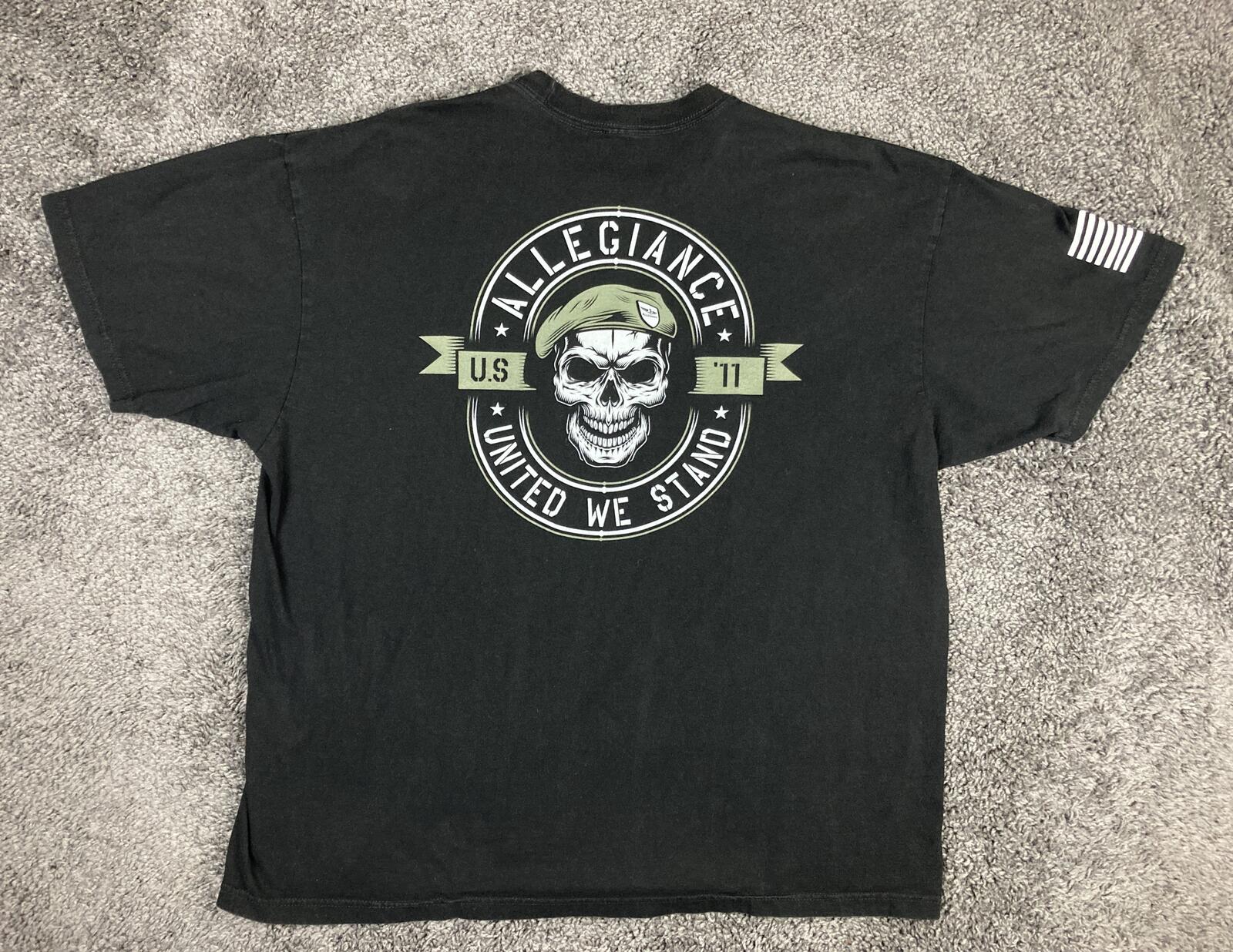 Allegiance Clothing Beret Tee Mens Black Skull United We Stand Tactical Flag 3XL