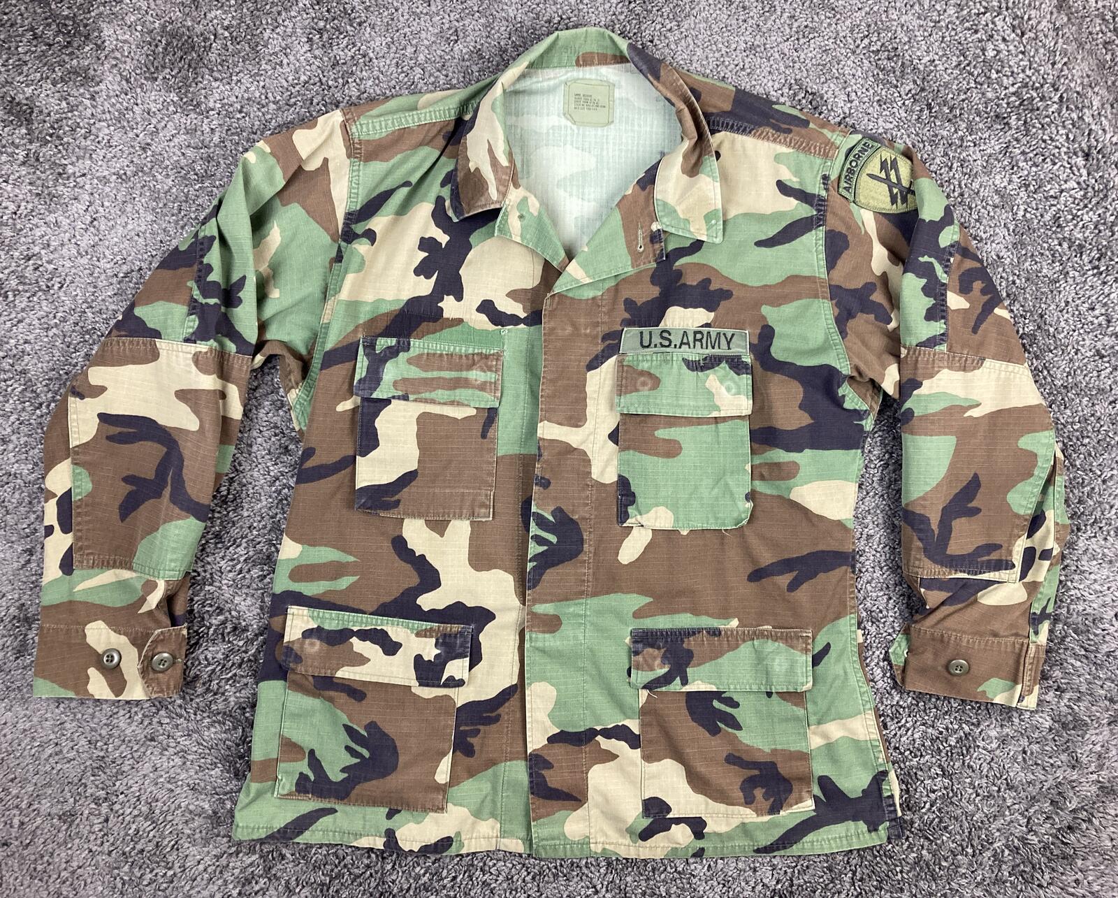 Vintage 1995 US Army Woodland Camo BDU Jacket USACAPOC Airborne Ripstop L-Reg