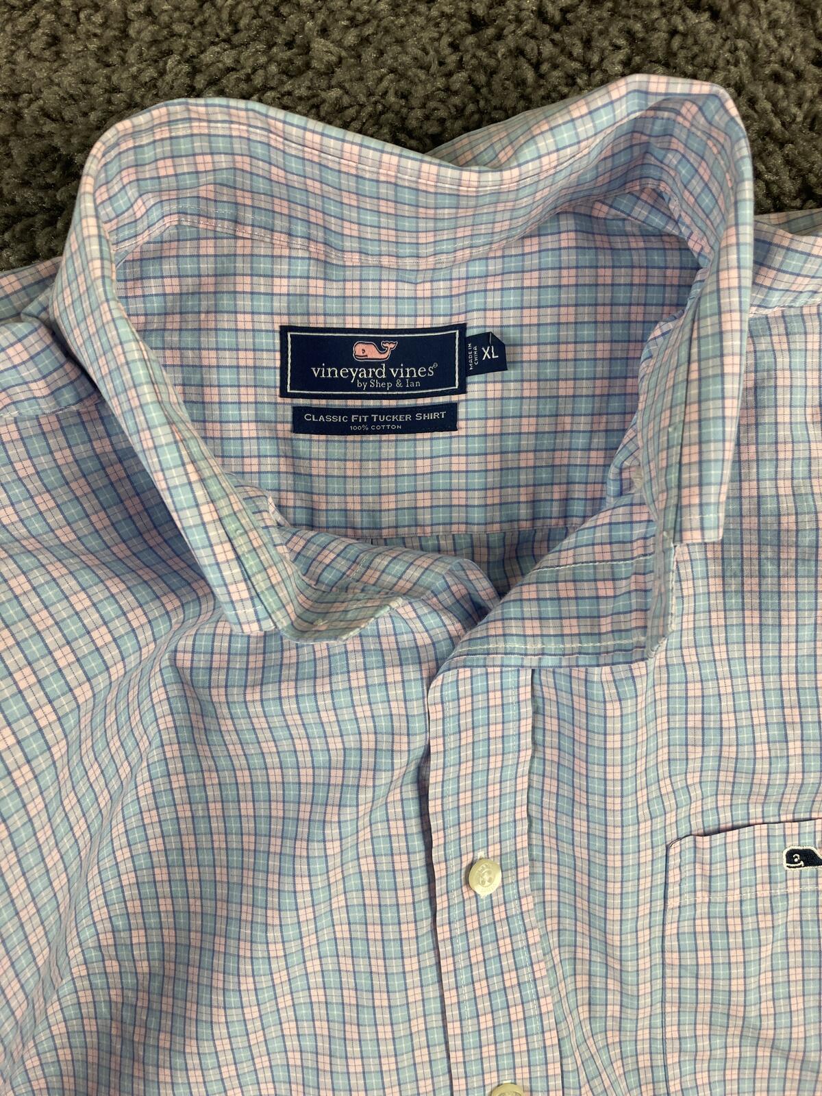 Vineyard Vines Mens Classic Fit Tucker Shirt Blue Pink Tattersall Plaid Sz  XL