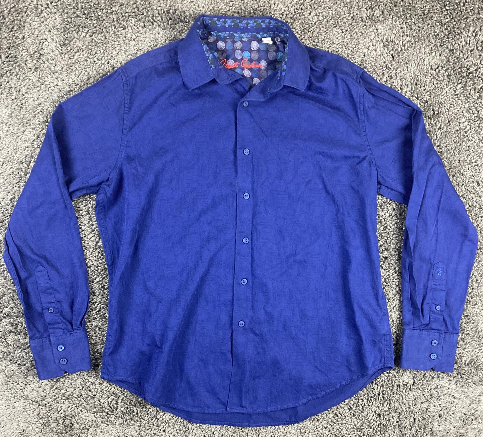 Robert Graham Walden Mens Blue Geometric LS Button Down Shirt Flip Cuff Sz L