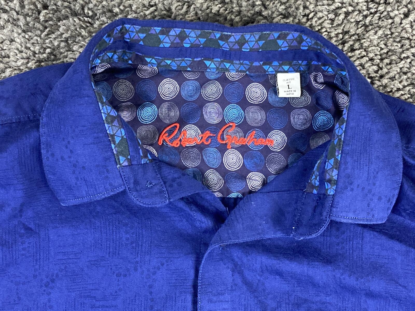 Robert Graham Walden Mens Blue Geometric LS Button Down Shirt Flip Cuff Sz L
