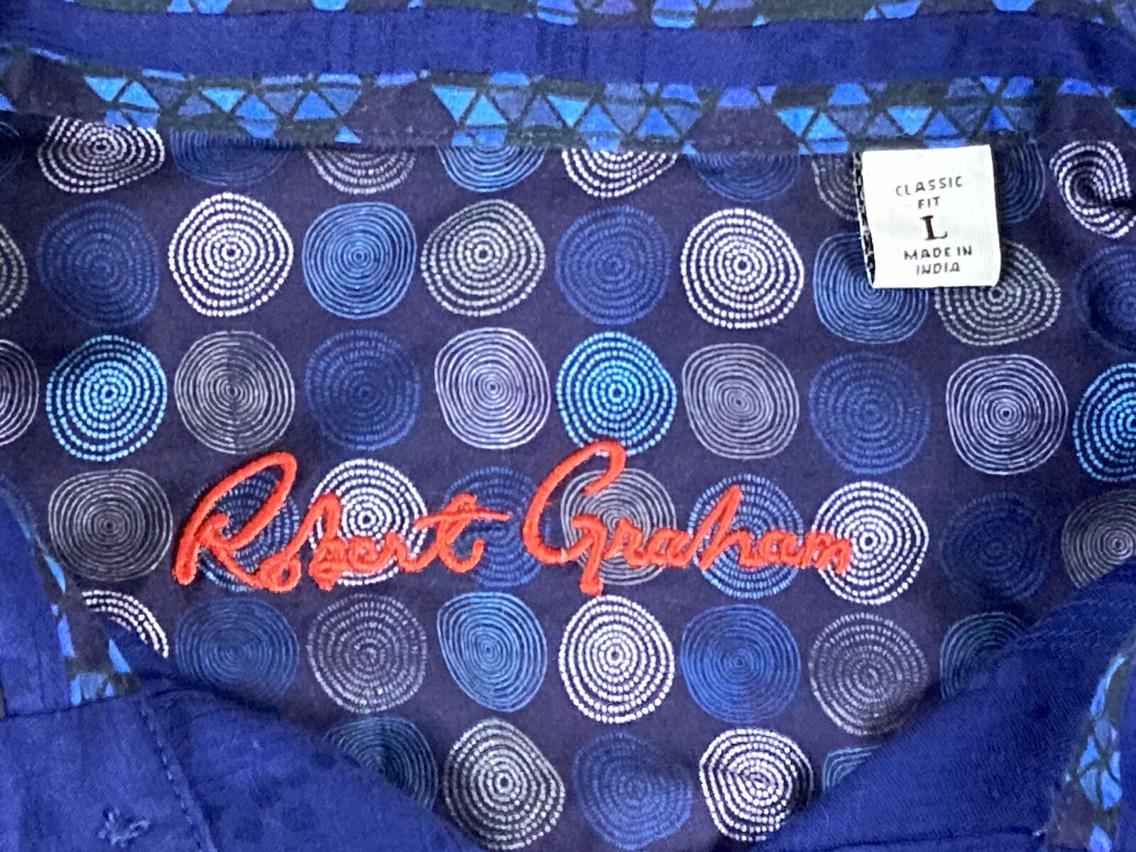 Robert Graham Walden Mens Blue Geometric LS Button Down Shirt Flip Cuff Sz L