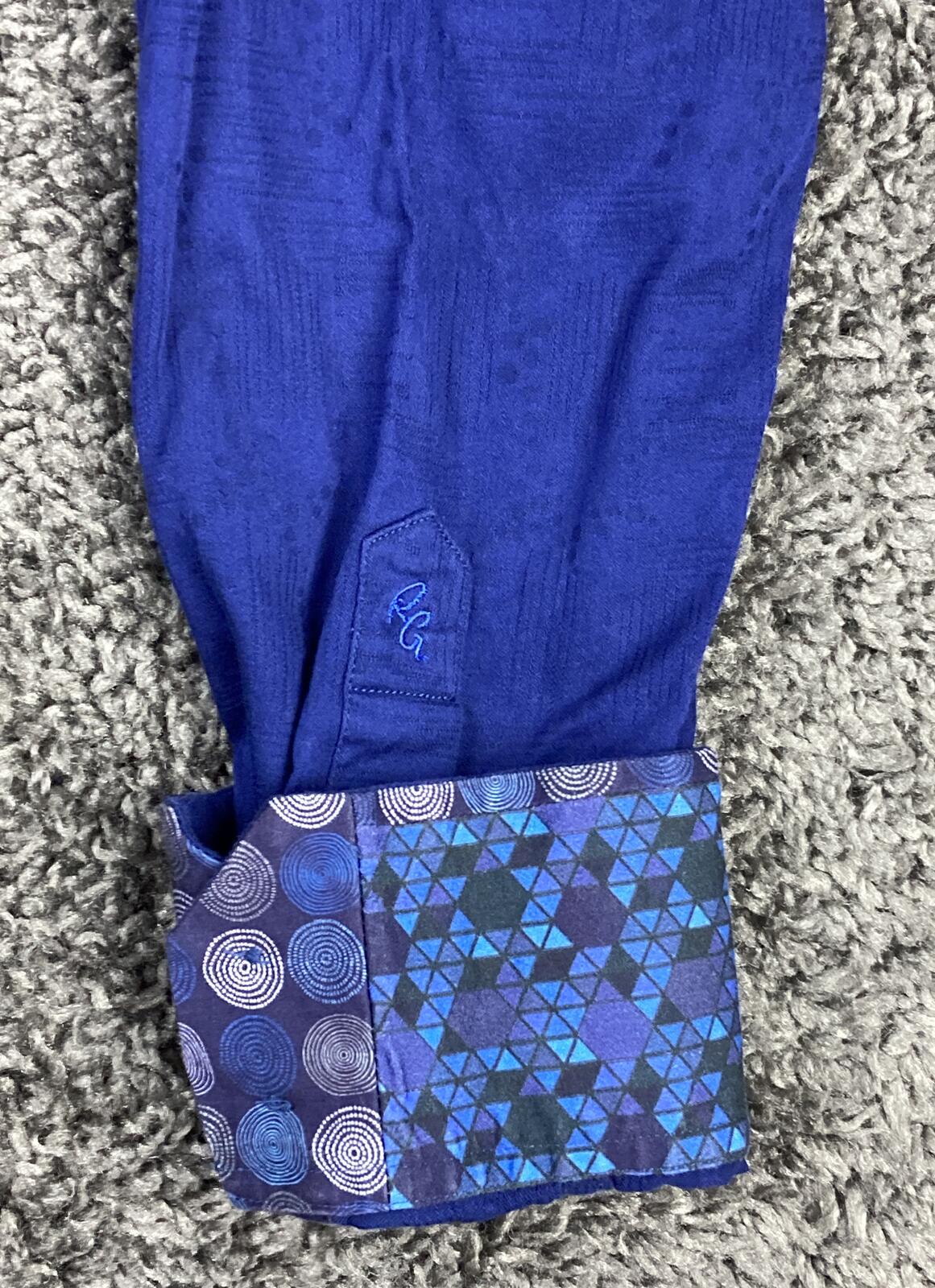 Robert Graham Walden Mens Blue Geometric LS Button Down Shirt Flip Cuff Sz L