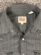 Ely Cattleman Western Pearl Snap Shirt Black Silver Gold Disco Cowboy Sz 16 33