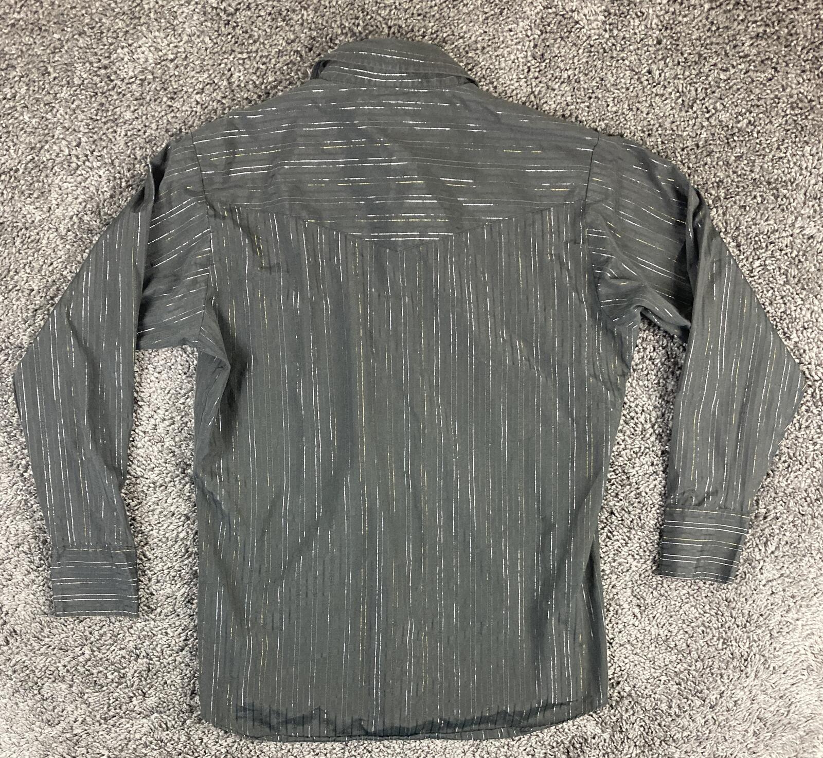 Ely Cattleman Western Pearl Snap Shirt Black Silver Gold Disco Cowboy Sz 16 33