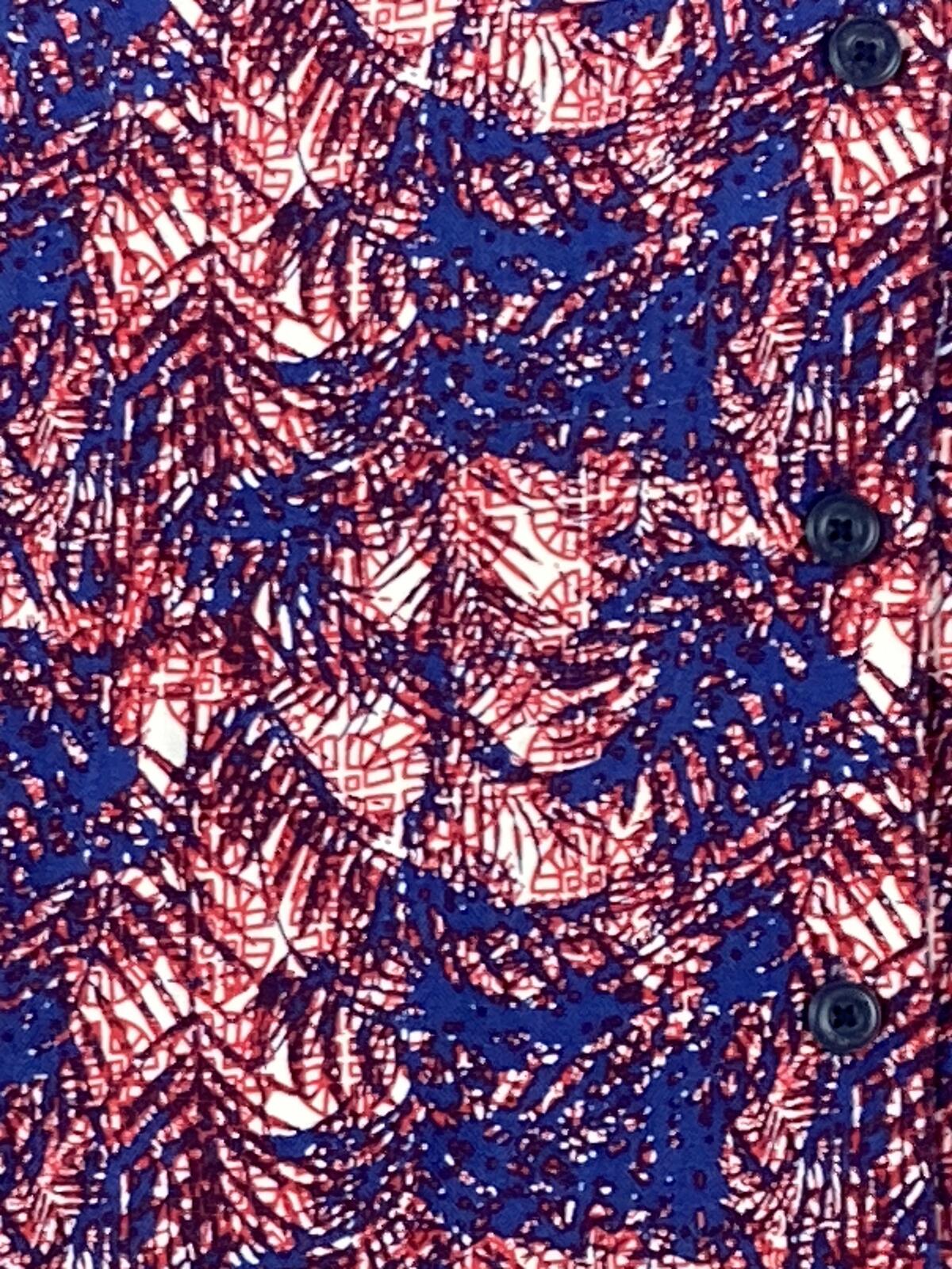 Nat Nast Luxury Originals Men’s Silk Blend Camp Shirt Red Blue Palm Print Sz L