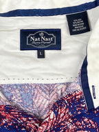Nat Nast Luxury Originals Men’s Silk Blend Camp Shirt Red Blue Palm Print Sz L