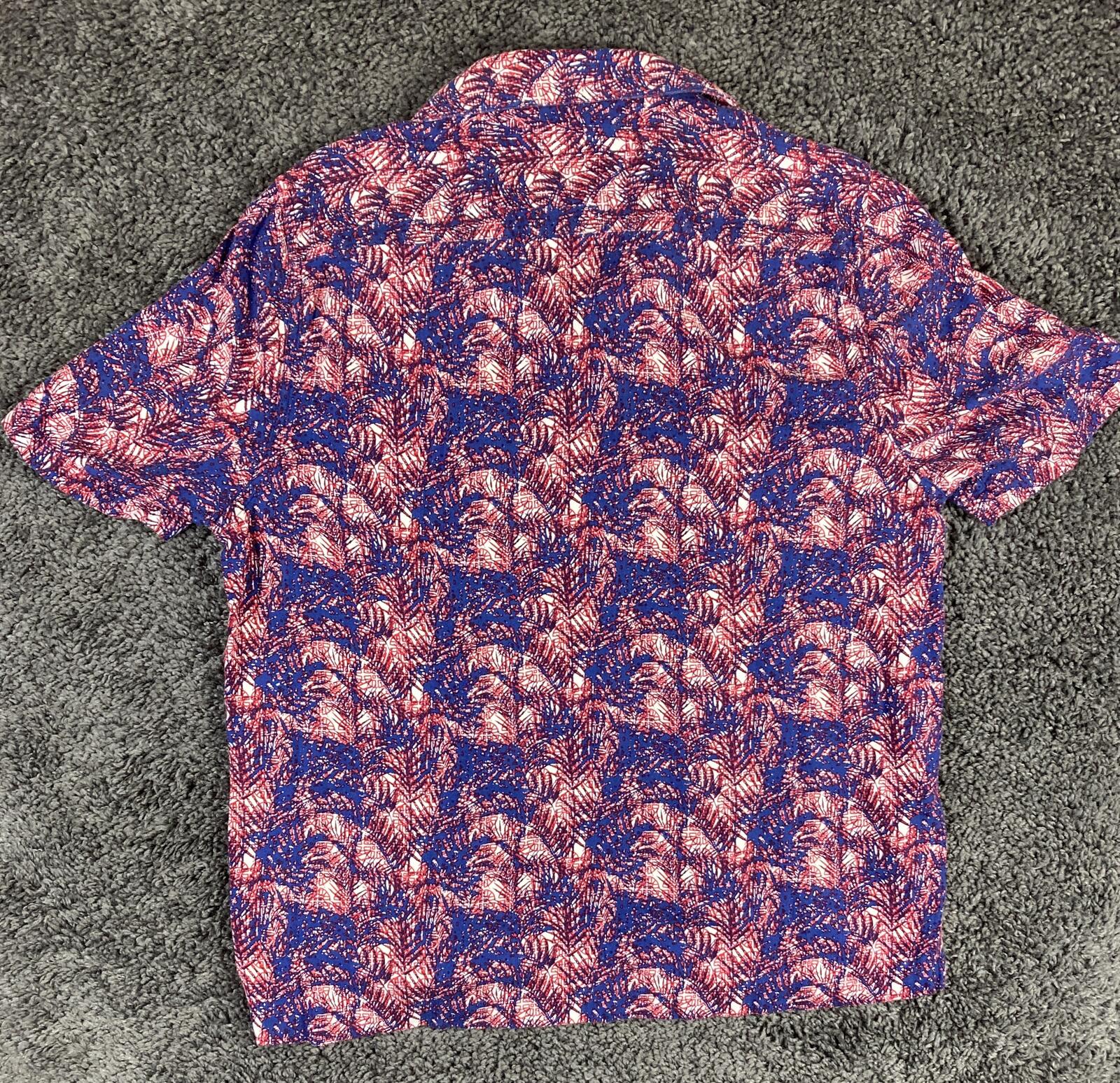 Nat Nast Luxury Originals Men’s Silk Blend Camp Shirt Red Blue Palm Print Sz L