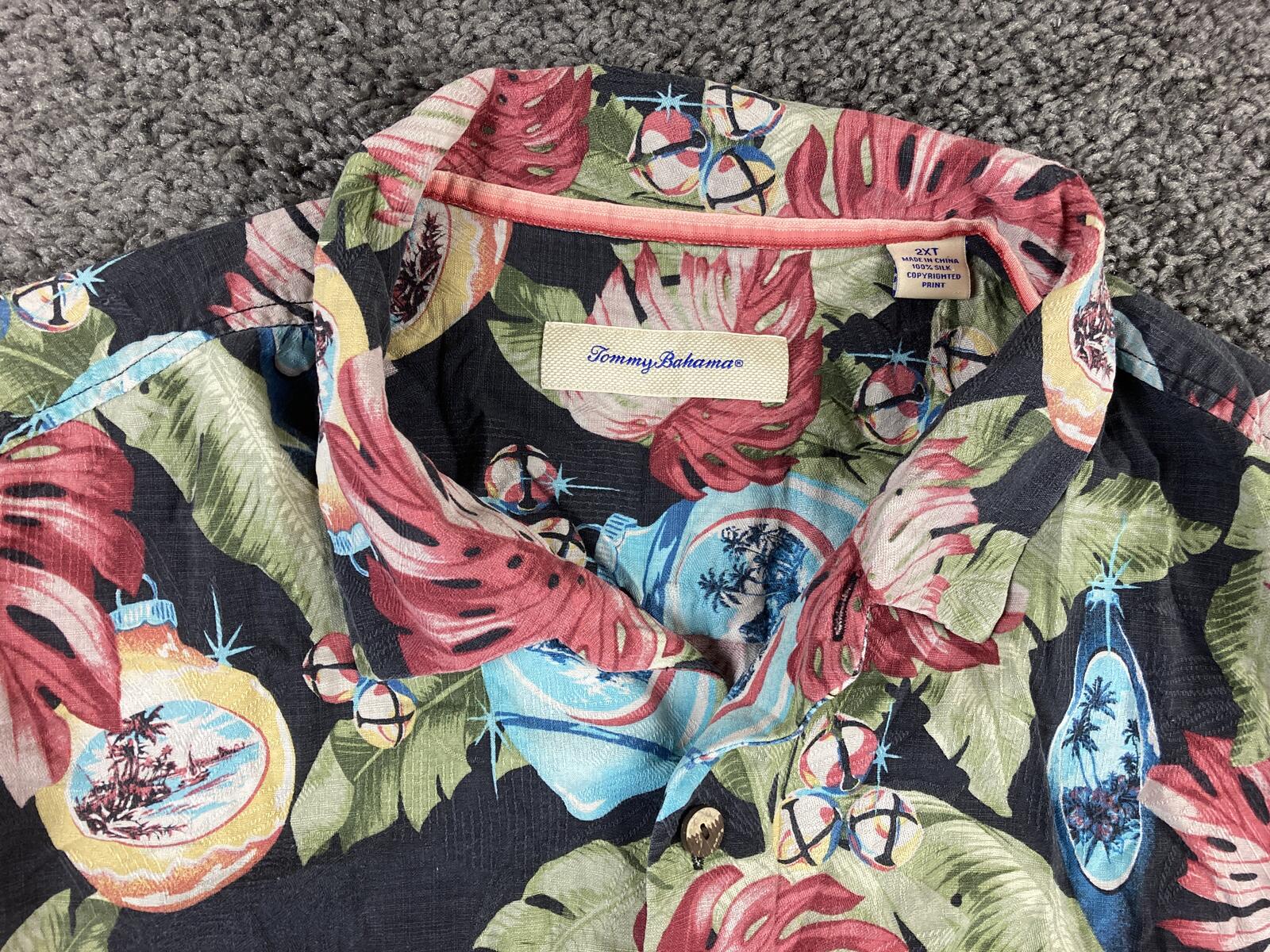 Tommy Bahama "With Bells On" Silk Christmas Camp Shirt Holiday Hawaiian Sz 2XT