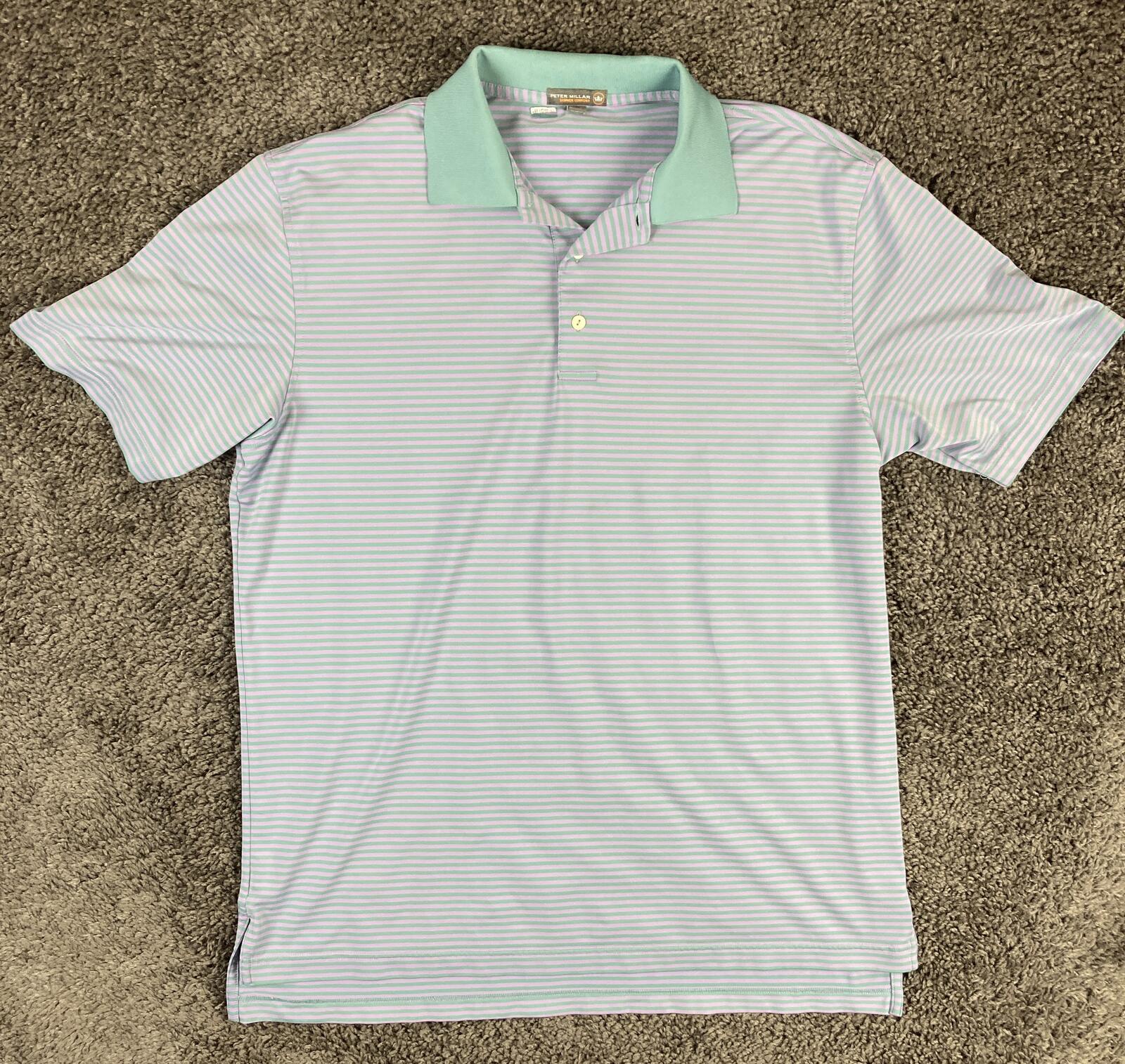 Peter Millar Summer Comfort Men's Large Purple Green Striped Golf Polo Shirt L