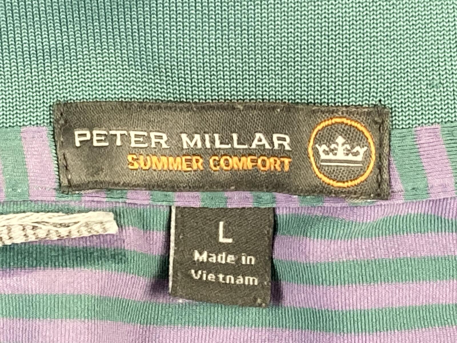 Peter Millar Summer Comfort Men's Large Purple Green Striped Golf Polo Shirt L