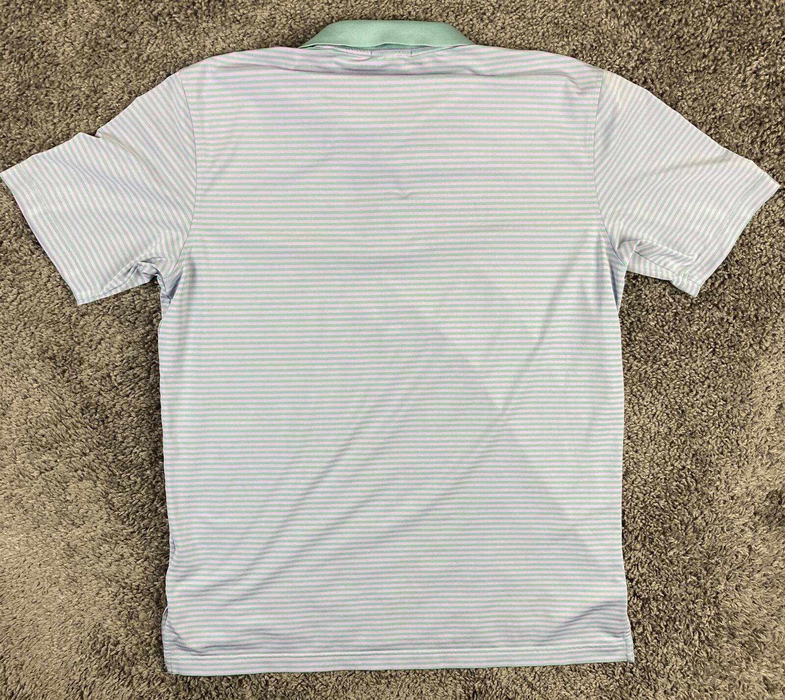 Peter Millar Summer Comfort Men's Large Purple Green Striped Golf Polo Shirt L