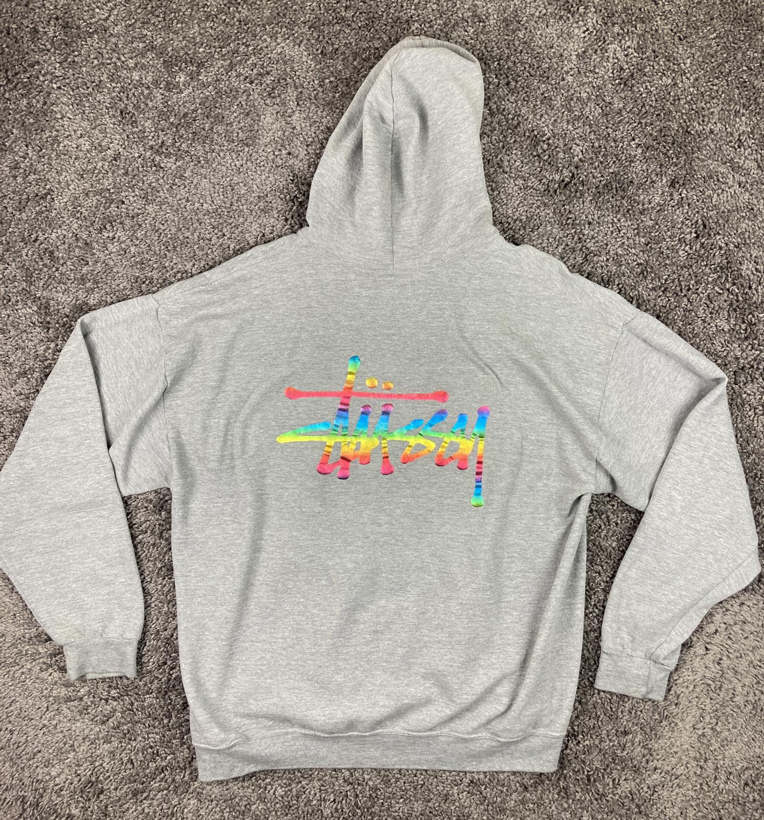Rainbow Script Streetwear Pullover Hoodie Gray Men’s Size XL Skate Hoodie