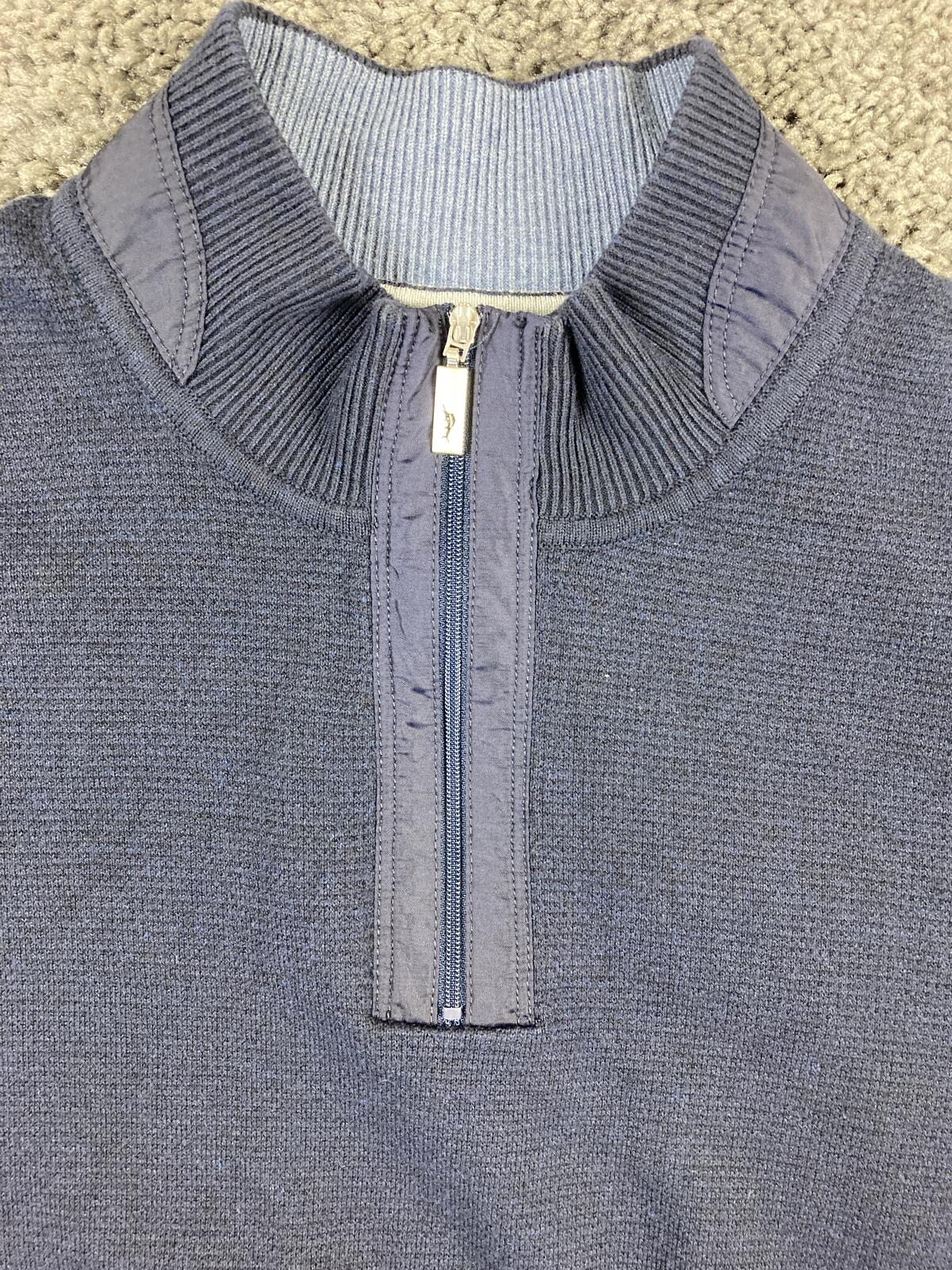 Tommy Bahama IslandZone Coolside Quarter-Zip Sweater Navy Blue Coolmax Men's XL