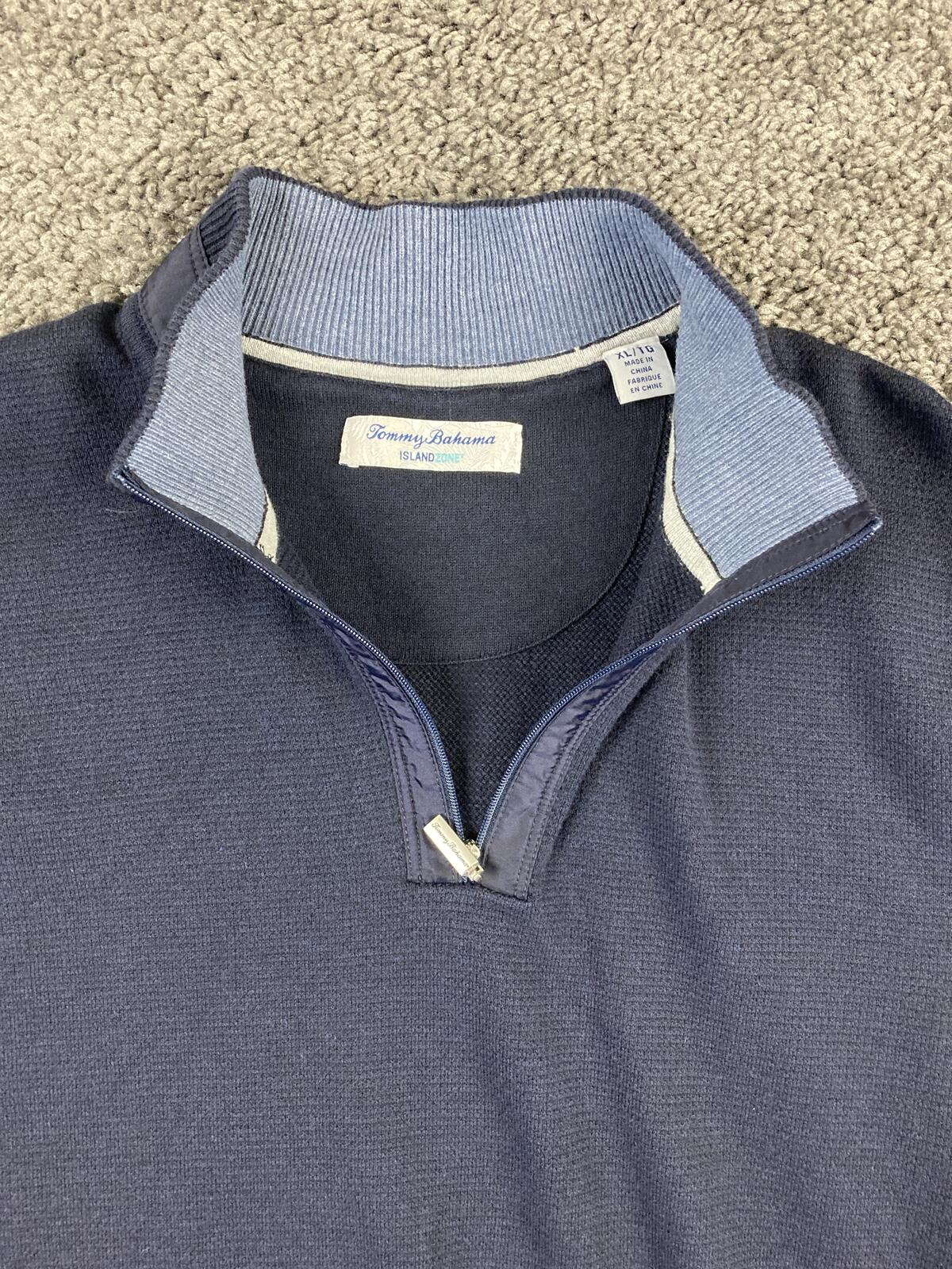 Tommy Bahama IslandZone Coolside Quarter-Zip Sweater Navy Blue Coolmax Men's XL