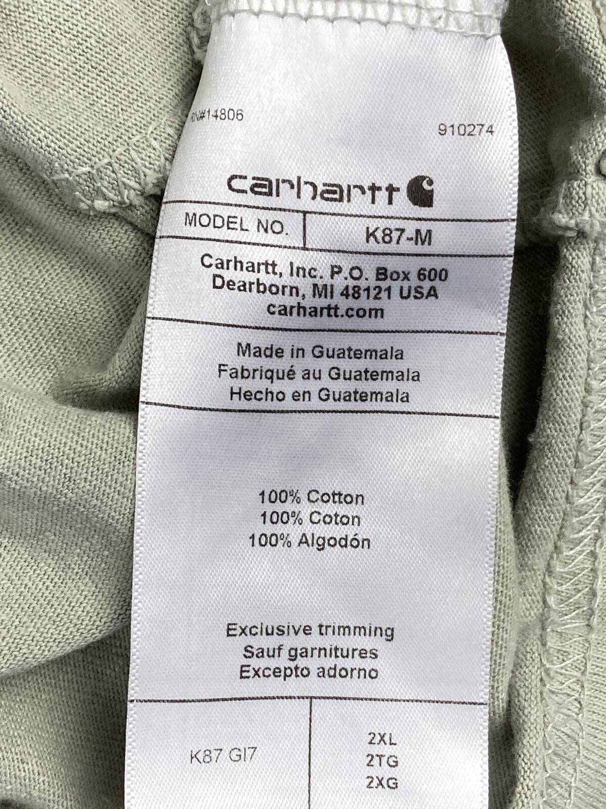 Carhartt Men's K87 Heavyweight Loose Fit Pocket T-Shirt Light Green Size 2XL