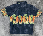 Hawaiian Reserve Collection Mens Black Surfboard Palm Tree Aloha Camp Shirt XL