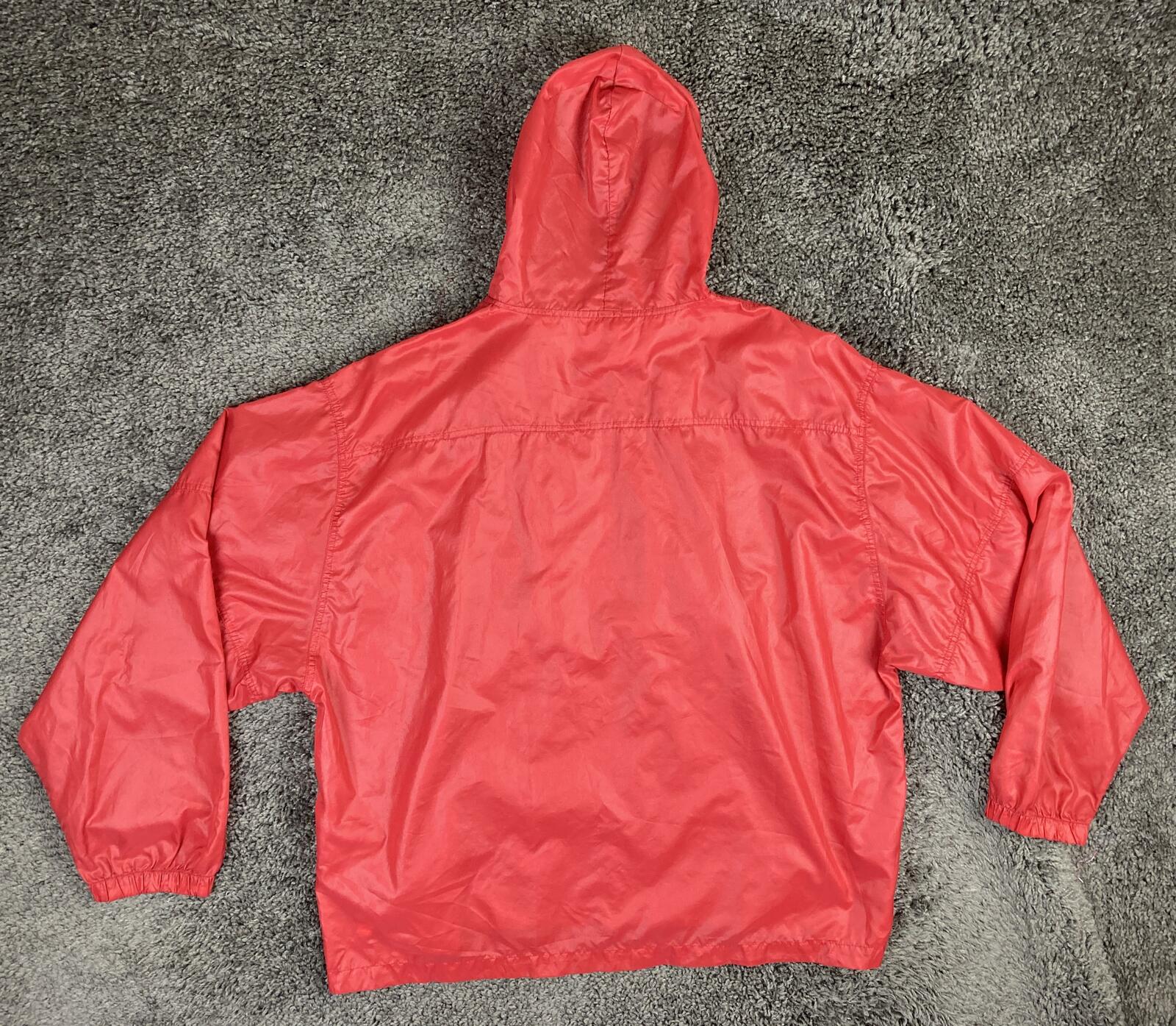 Vintage IZOD Windbreaker Hooded Pullover Crest Logo Men's Red Packable Jacket XL