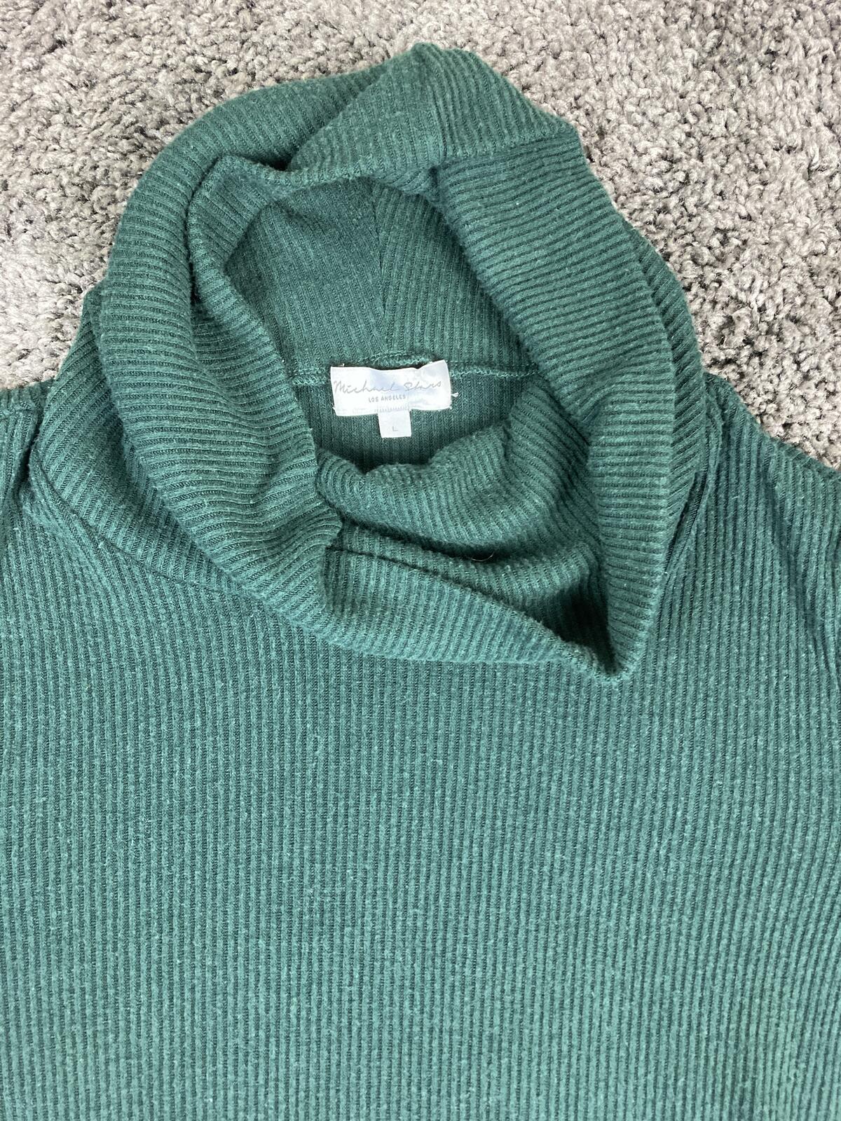 Michael Stars Green Ribbed Knit Cowl Neck Sweater Dress Women's Sz Large