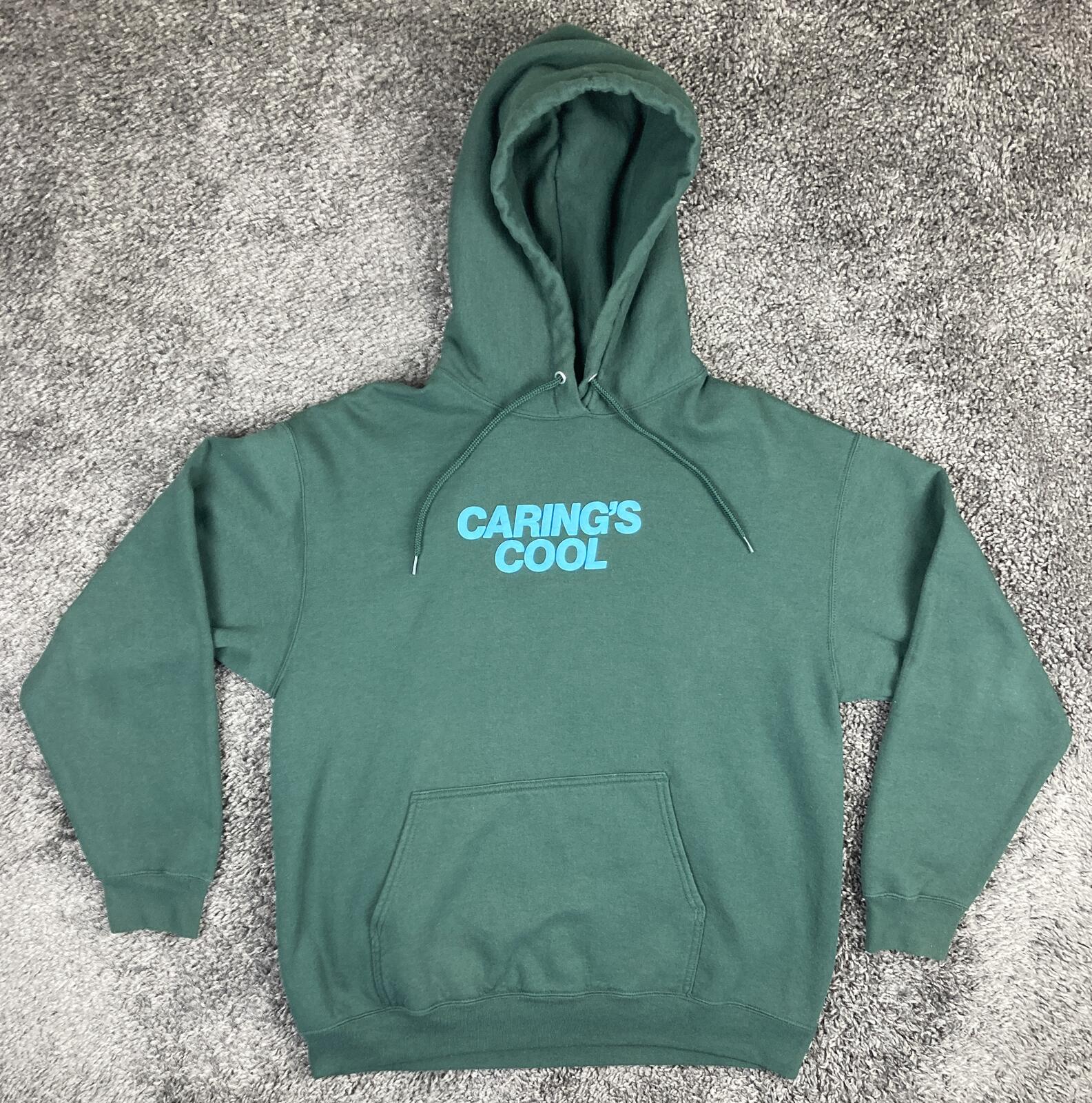 Lonely Ghost Caring's Cool Hoodie Forest Green It's Cool To Care Streetwear Sz L