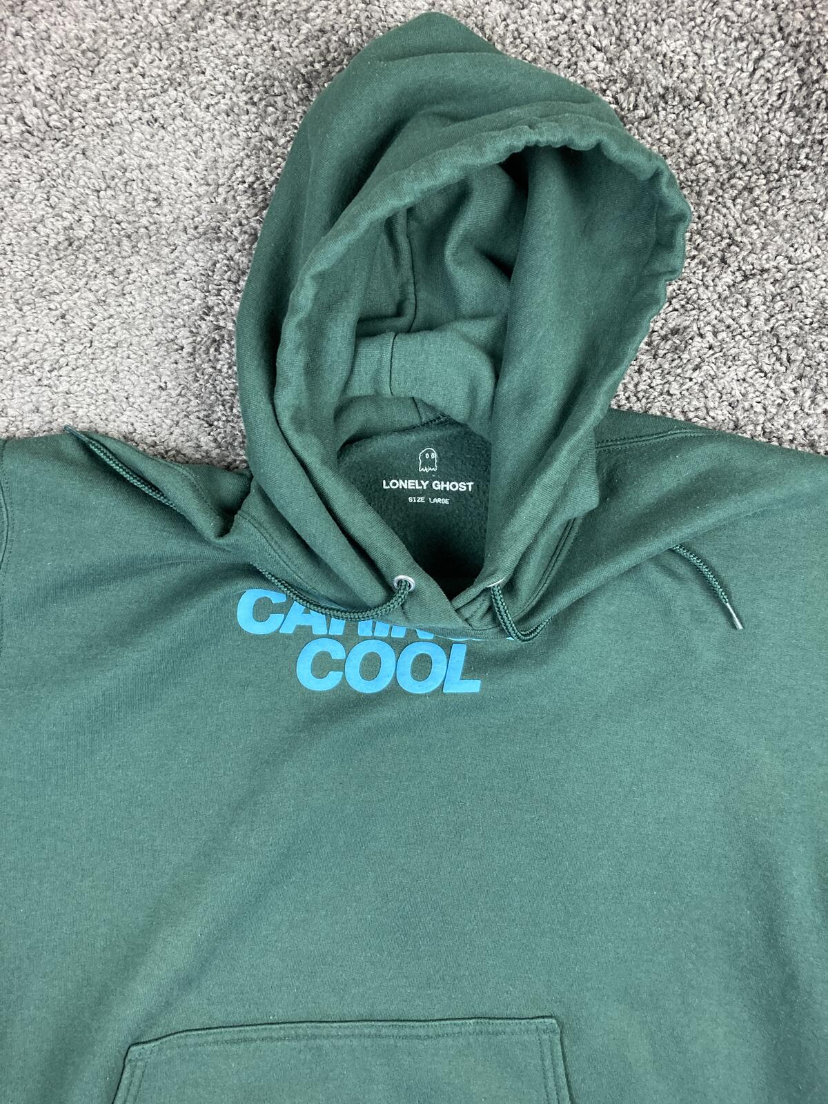 Lonely Ghost Caring's Cool Hoodie Forest Green It's Cool To Care Streetwear Sz L