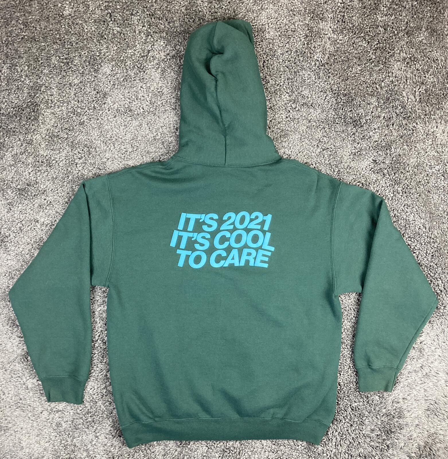 Lonely Ghost Caring's Cool Hoodie Forest Green It's Cool To Care Streetwear Sz L