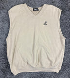 Vintage Ashworth Sweater Vest V-neck Sleeveless Men's Beige Golf Sz L