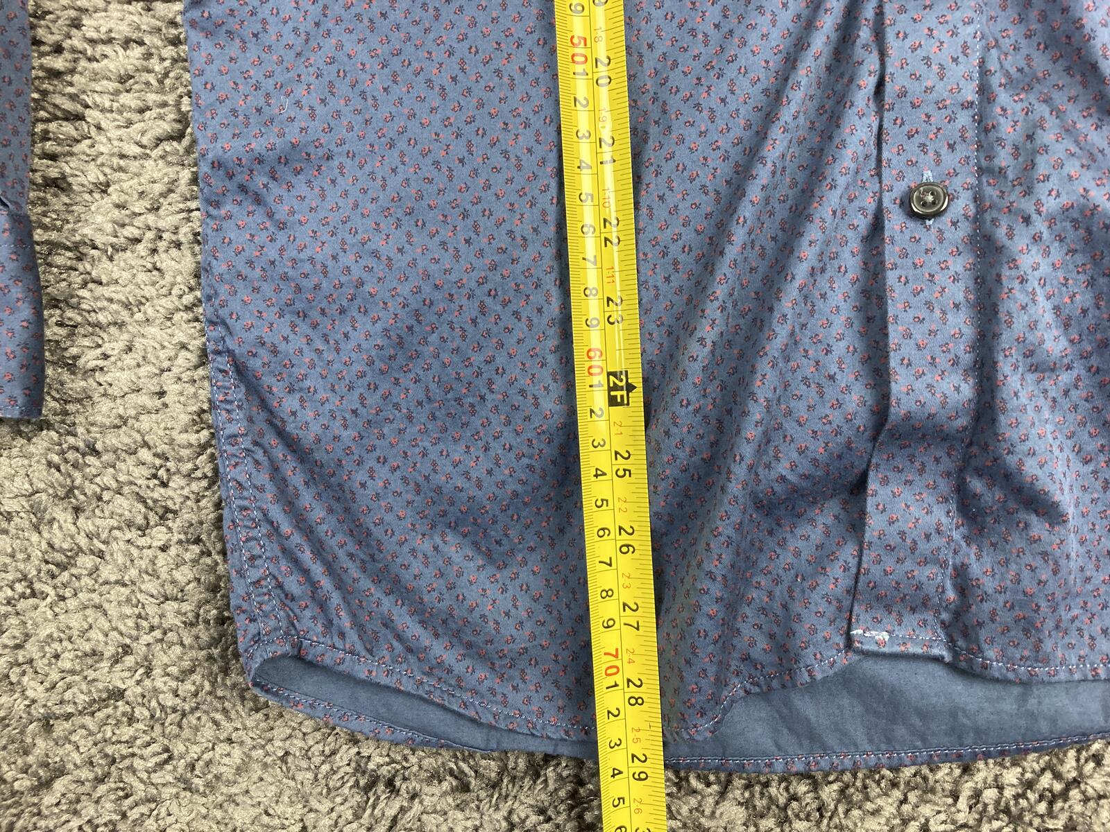 Vogartino Men's Button Up Shirt Blue Purple Floral Micro Print 100% Cotton Sz L