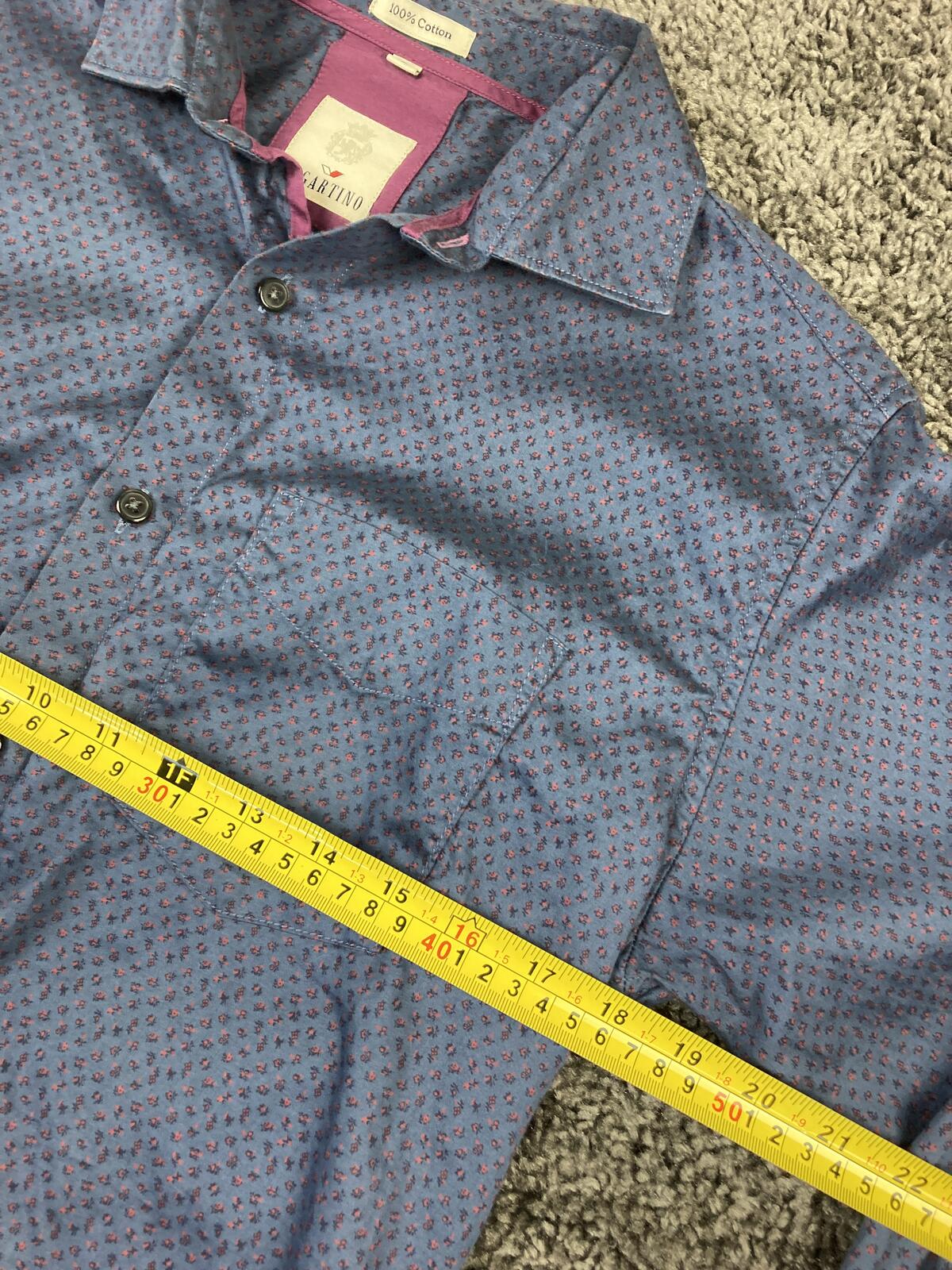 Vogartino Men's Button Up Shirt Blue Purple Floral Micro Print 100% Cotton Sz L