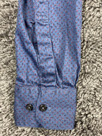 Vogartino Men's Button Up Shirt Blue Purple Floral Micro Print 100% Cotton Sz L
