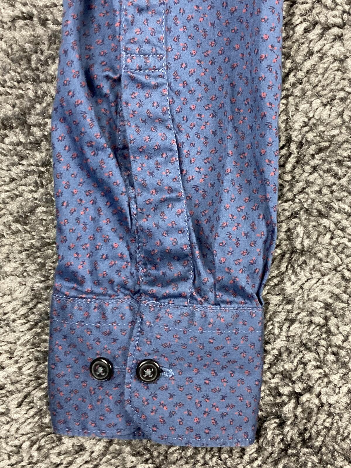 Vogartino Men's Button Up Shirt Blue Purple Floral Micro Print 100% Cotton Sz L