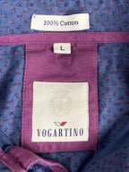 Vogartino Men's Button Up Shirt Blue Purple Floral Micro Print 100% Cotton Sz L