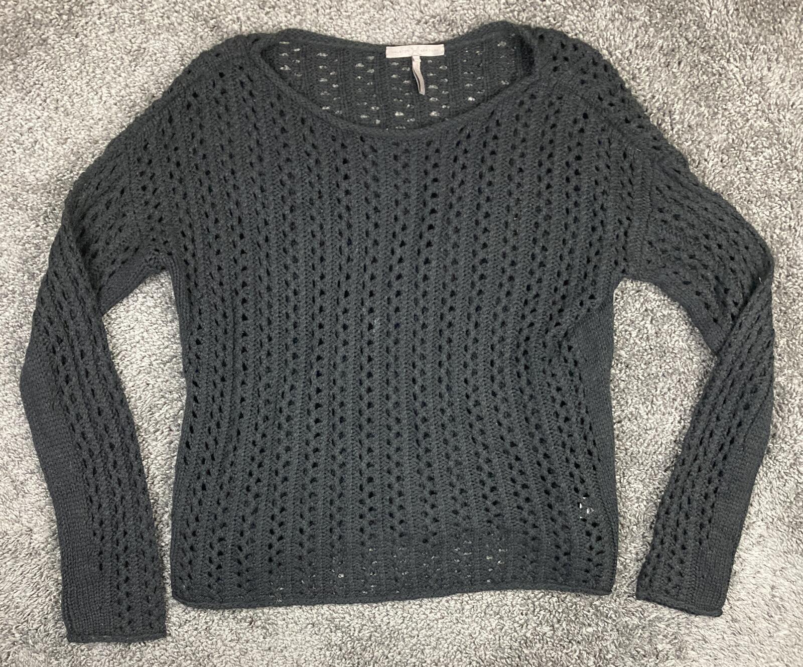 Halston Heritage Sweater Open Knit Women's Black Alpaca Wool Blend Sz XL