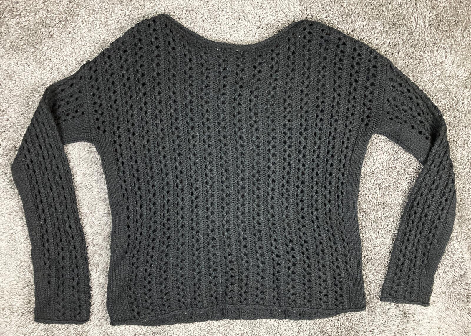 Halston Heritage Sweater Open Knit Women's Black Alpaca Wool Blend Sz XL