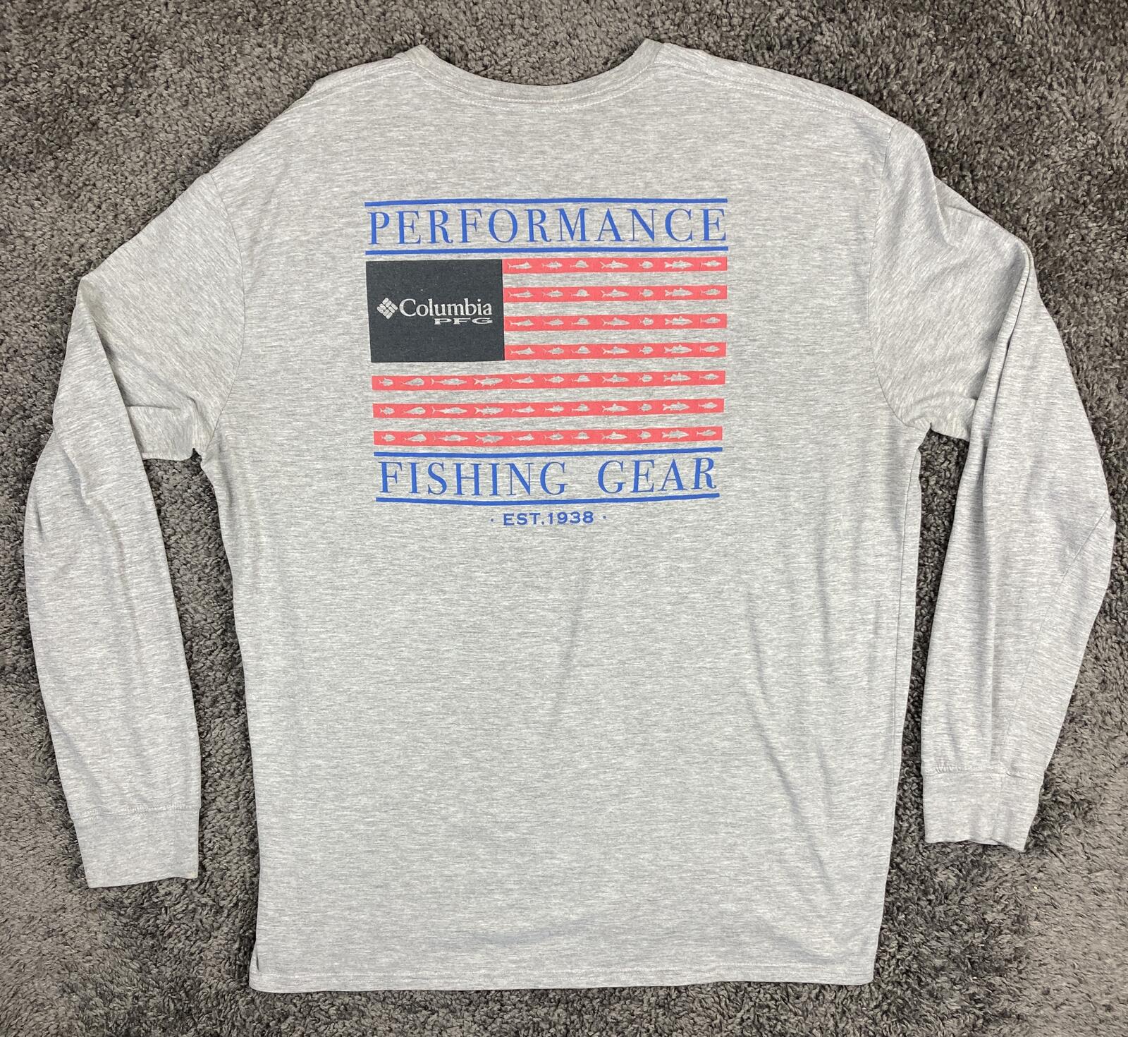 Columbia PFG Men's Gray Heather Marlin Flag Long Sleeve Shirt Performance Sz XXL