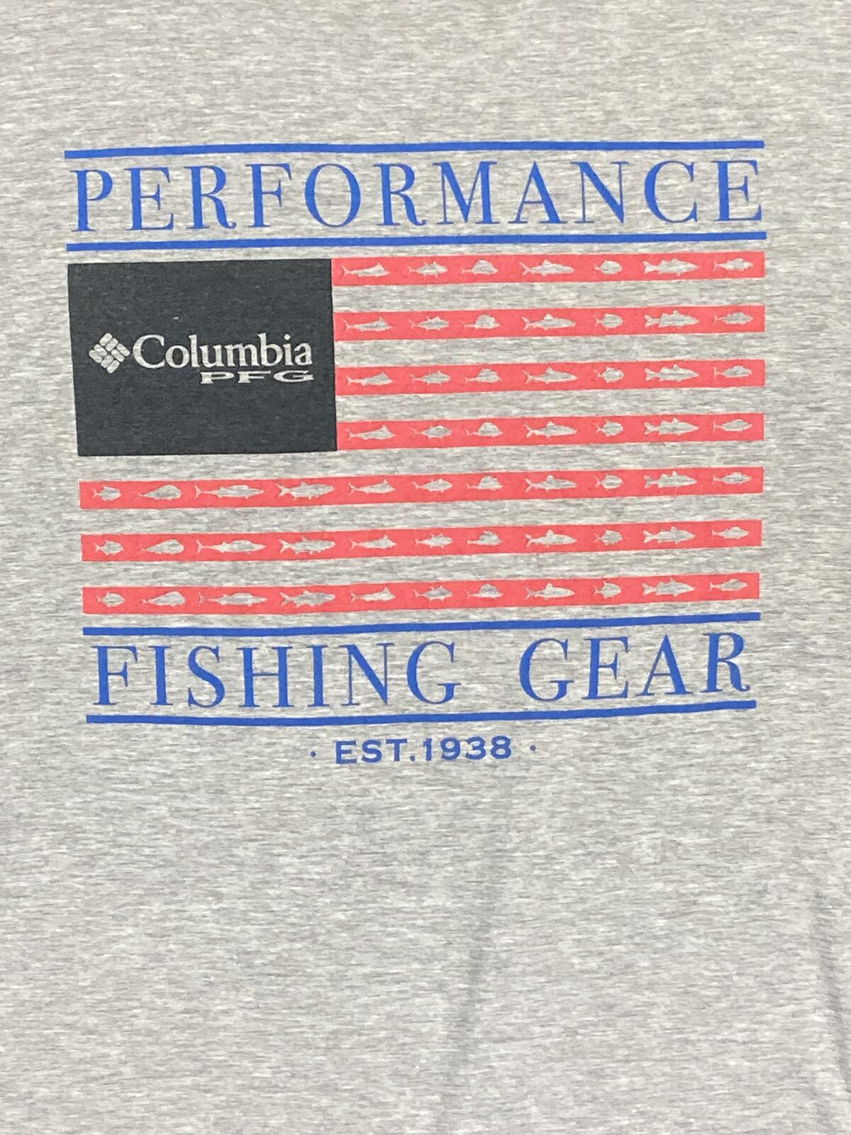 Columbia PFG Men's Gray Heather Marlin Flag Long Sleeve Shirt Performance Sz XXL