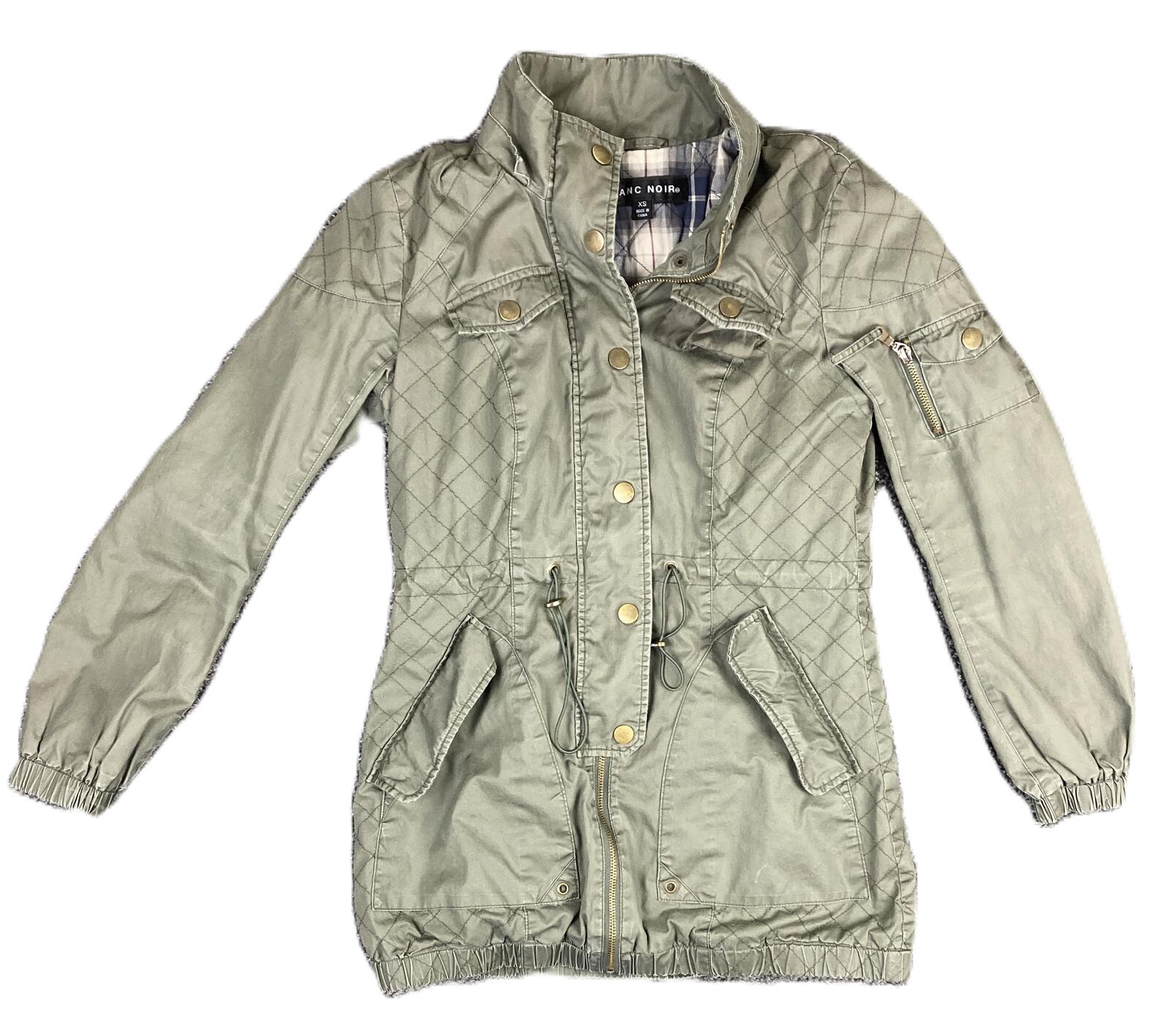 Blanc Noir Women's Utility Jacket Olive Green Plaid Lined Parka Sz XS