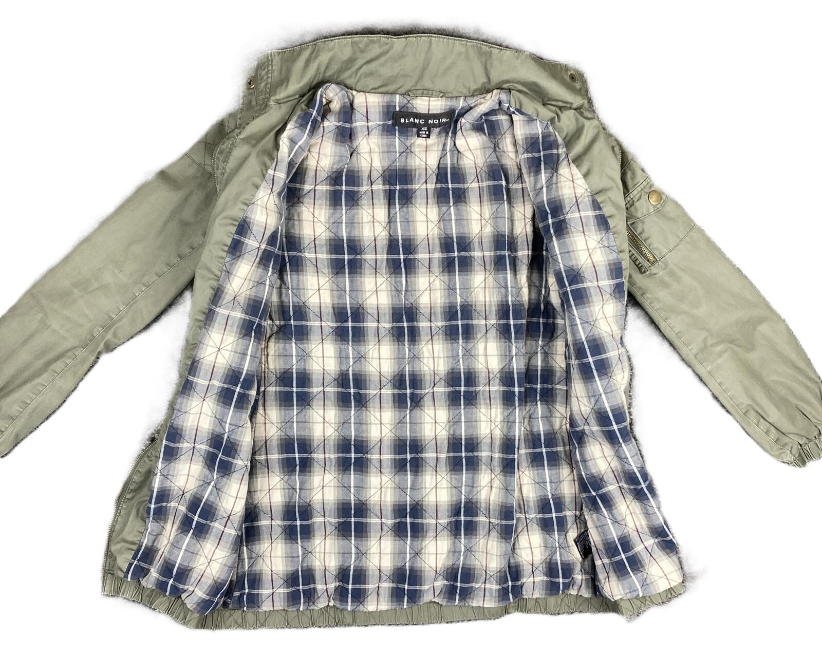 Blanc Noir Women's Utility Jacket Olive Green Plaid Lined Parka Sz XS