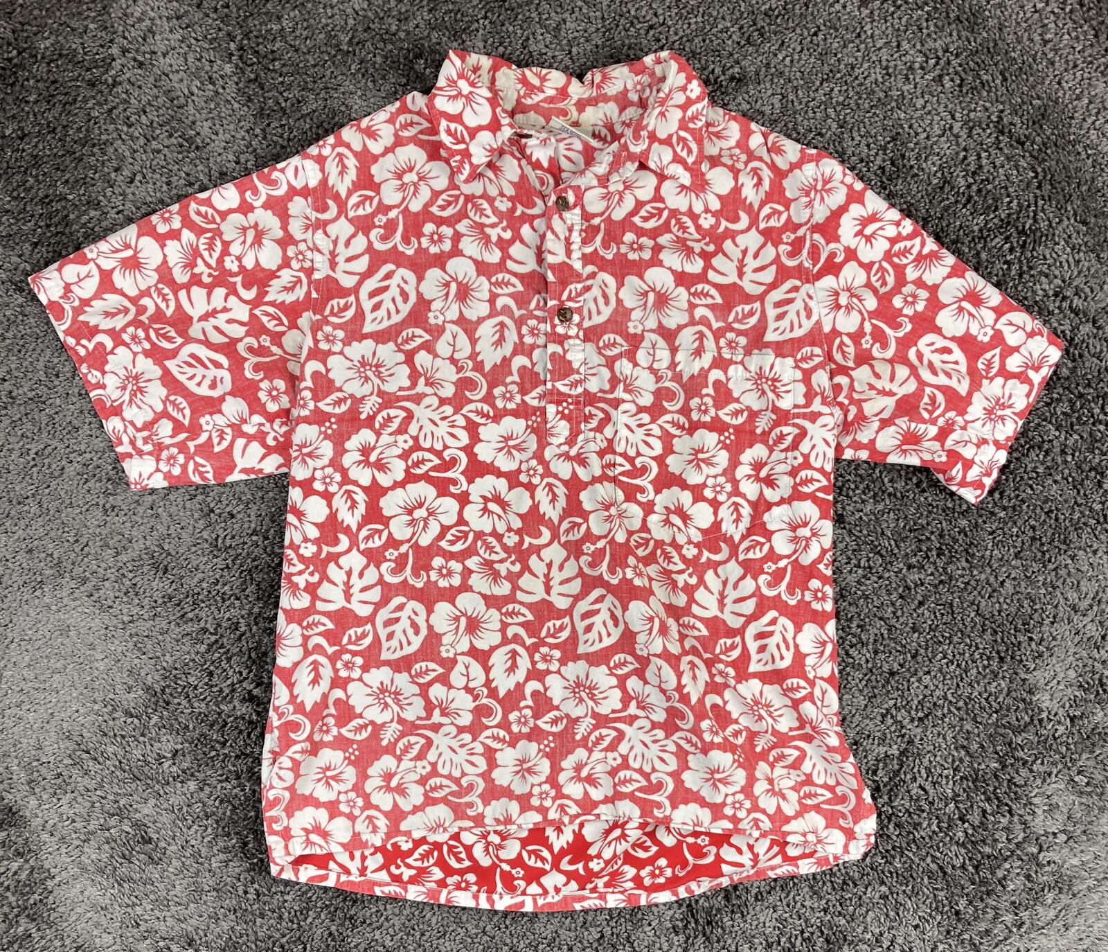 Toes On The Nose Mens Hawaiian Shirt Small Red White Hibiscus 100% Cotton Sz S