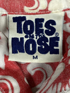 Toes On The Nose Mens Hawaiian Shirt Small Red White Hibiscus 100% Cotton Sz S