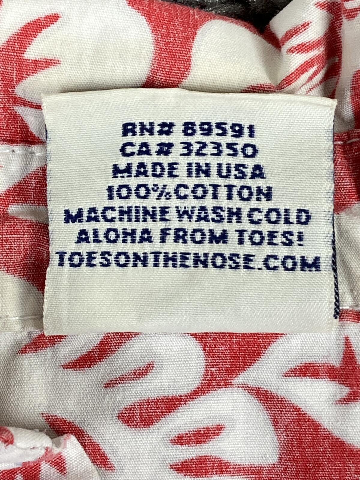 Toes On The Nose Mens Hawaiian Shirt Small Red White Hibiscus 100% Cotton Sz S