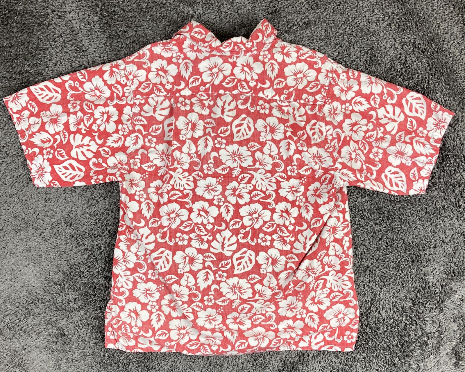 Toes On The Nose Mens Hawaiian Shirt Small Red White Hibiscus 100% Cotton Sz S
